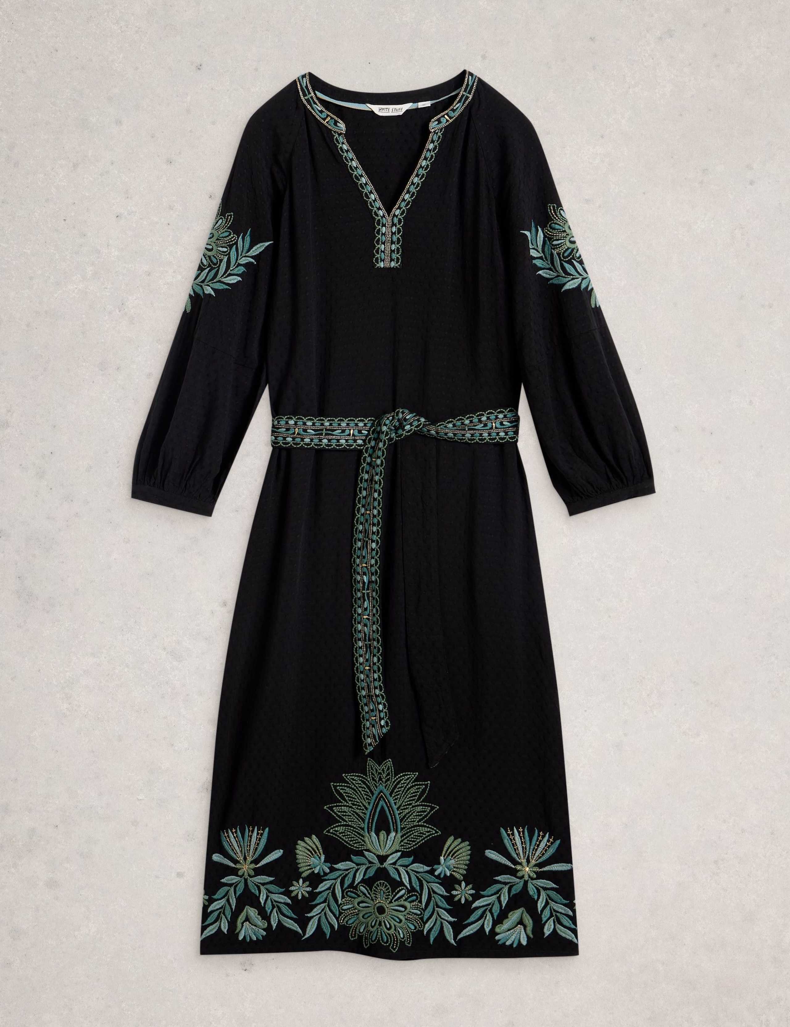 Embroidered Notch Neck Midi Tea Dress 2 of 6