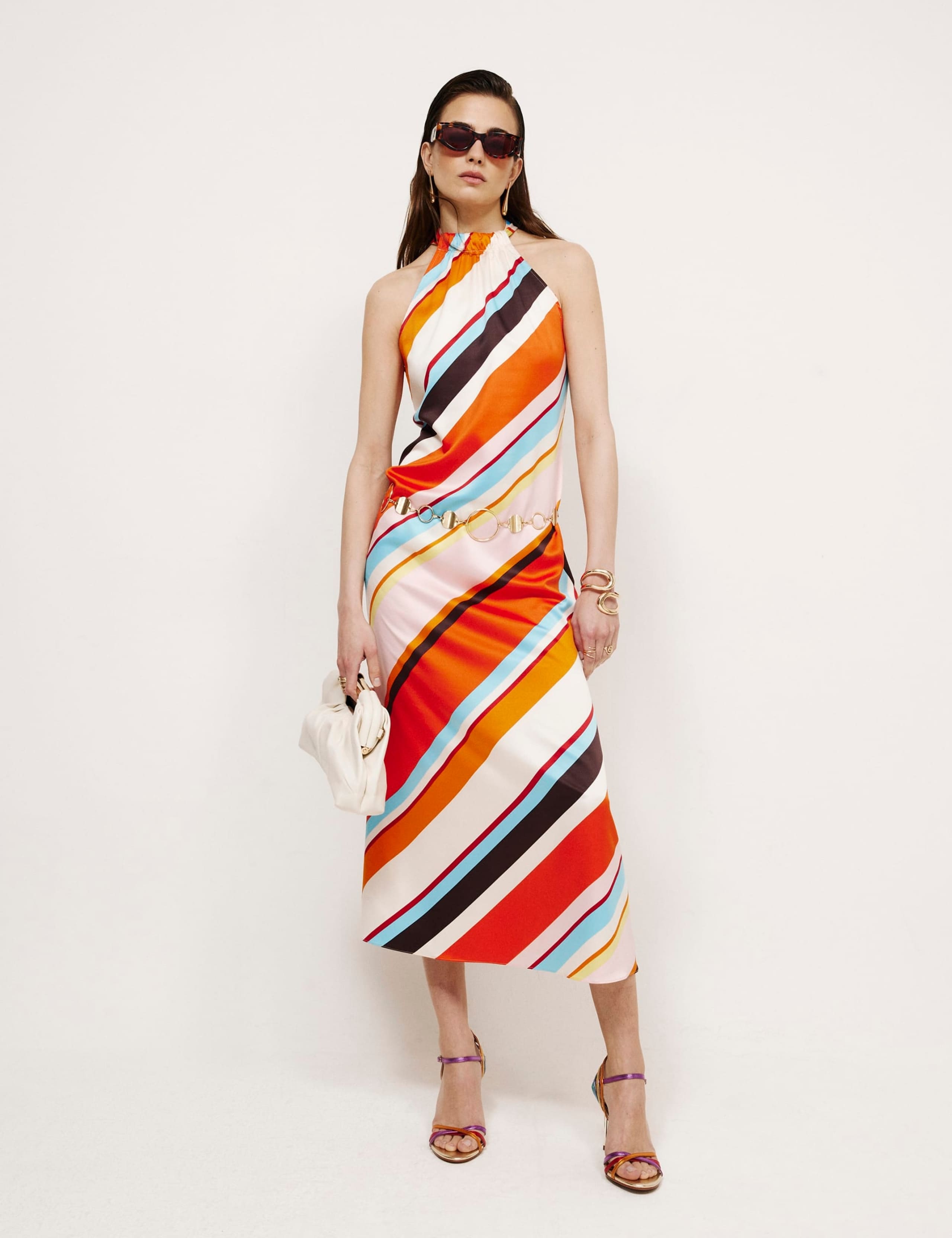 Satin Striped Halter Neck Maxi Dress 3 of 5