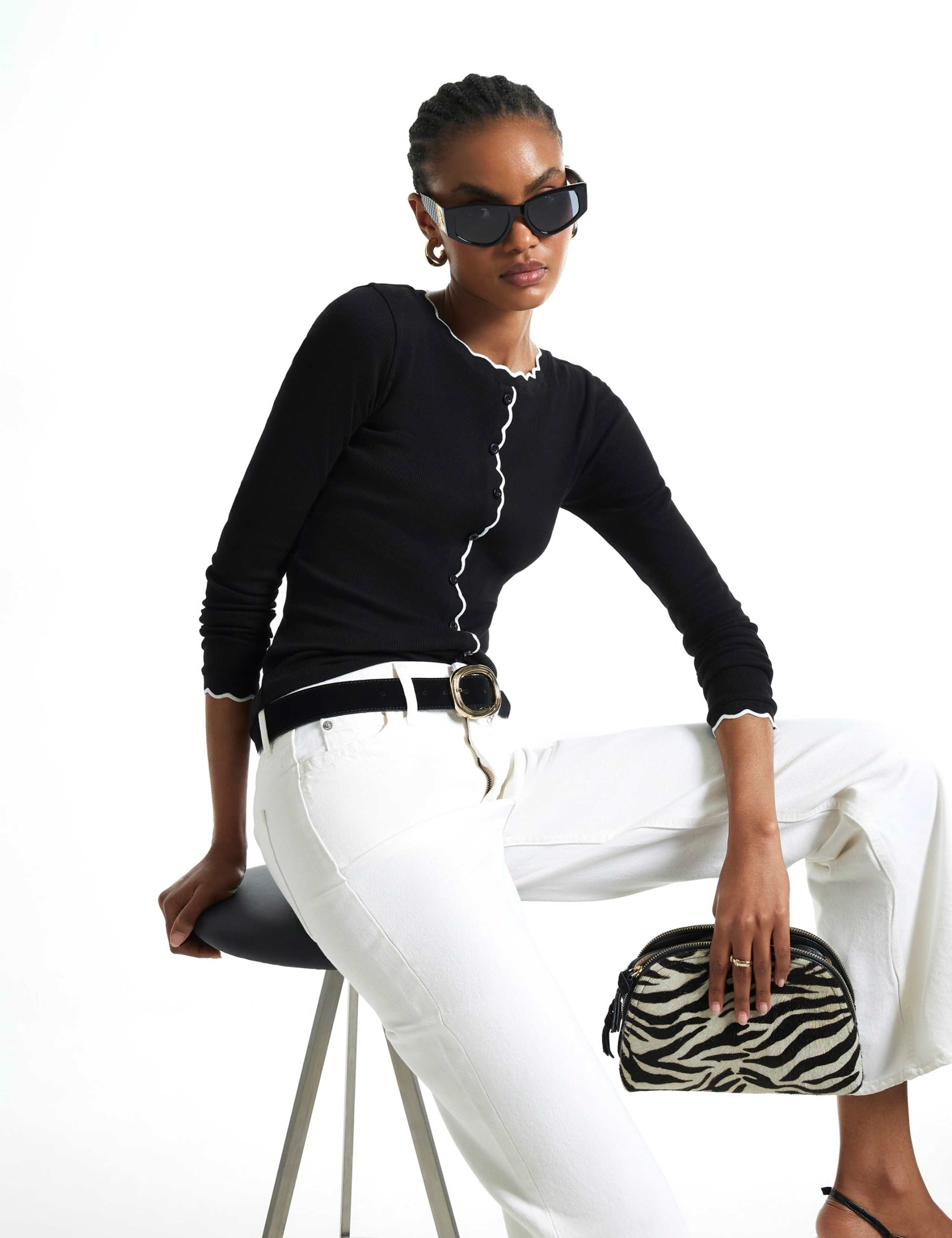 Pure Cotton Ribbed Scallop Trim Cardigan 2 of 6