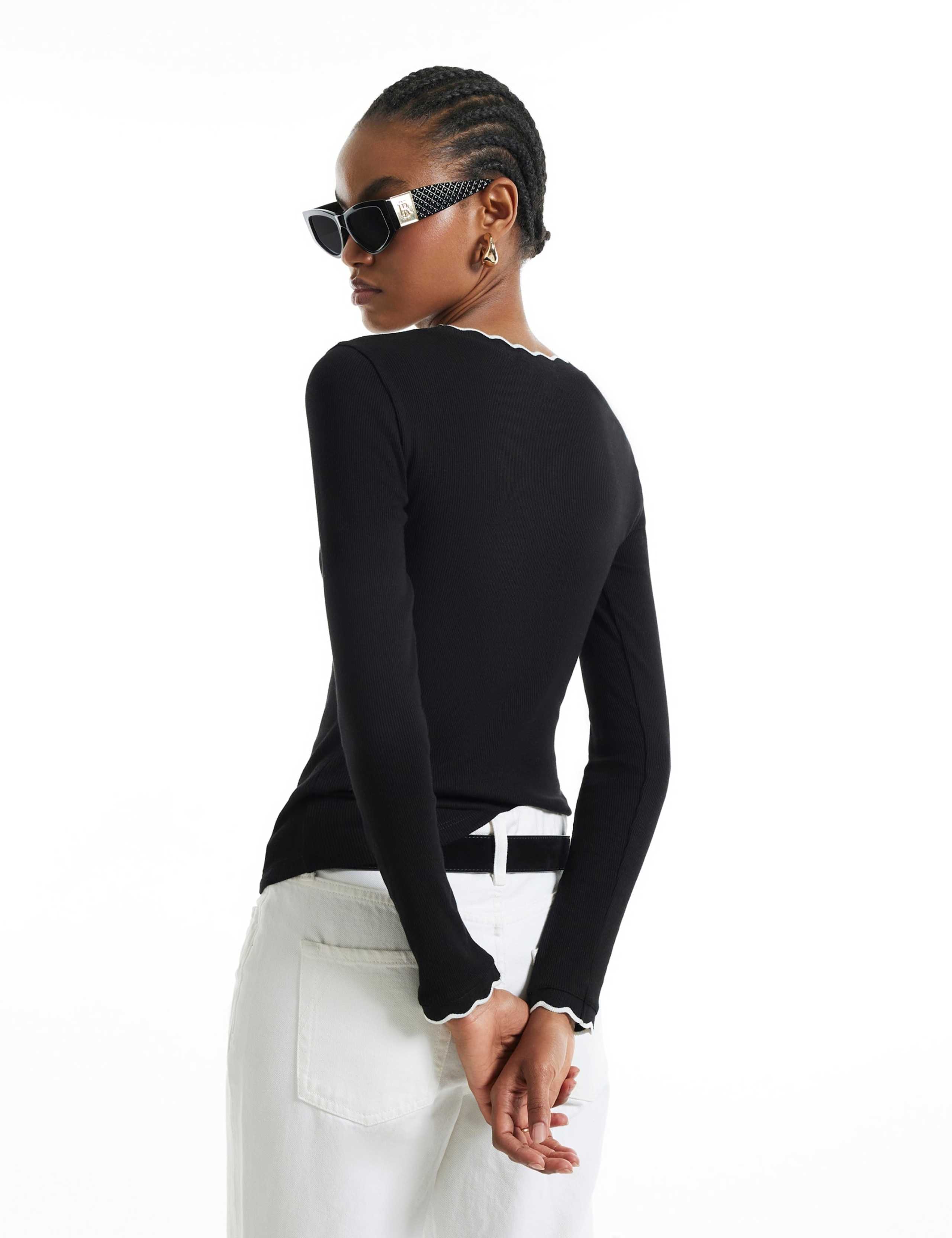 Pure Cotton Ribbed Scallop Trim Cardigan 3 of 6
