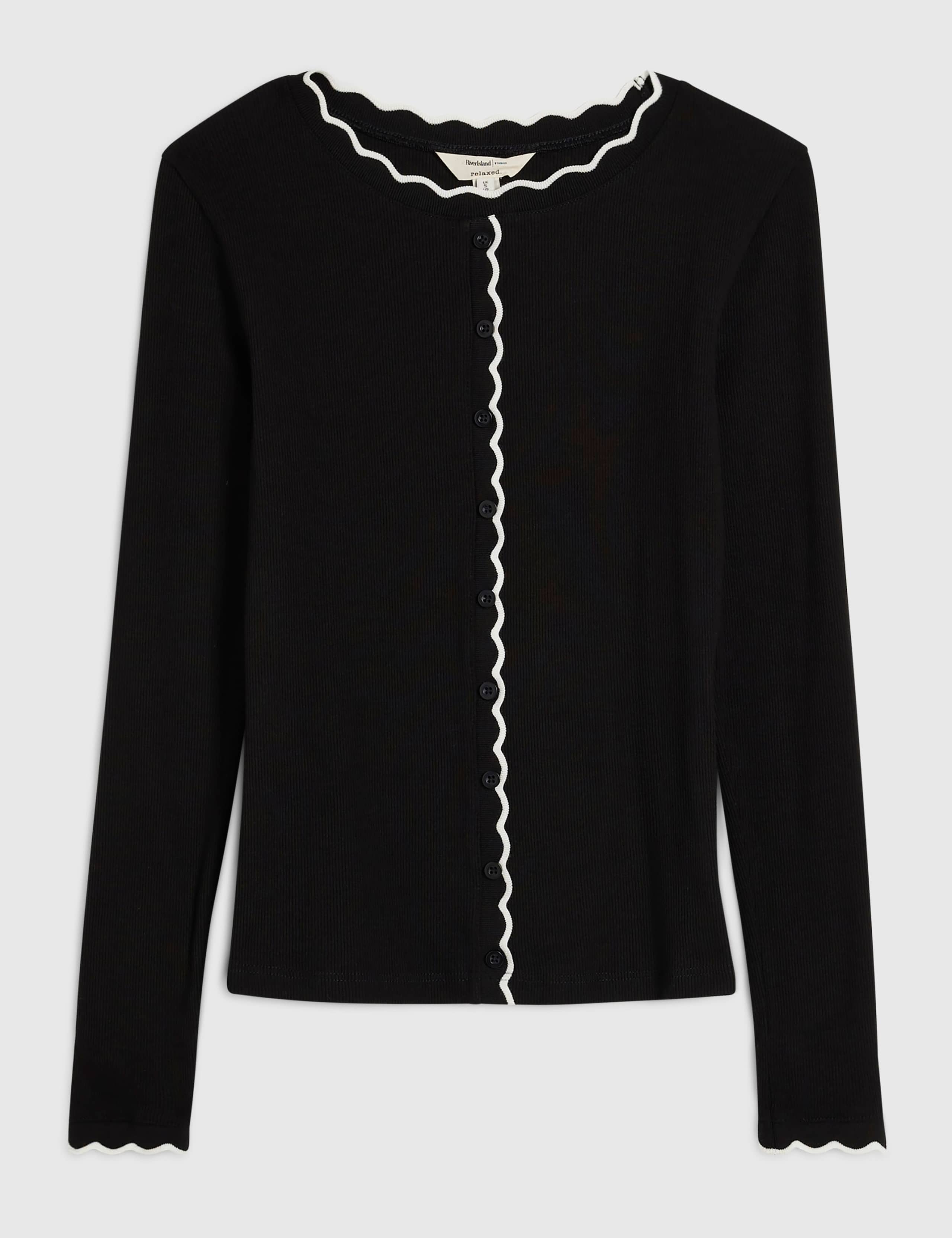 Pure Cotton Ribbed Scallop Trim Cardigan 5 of 6