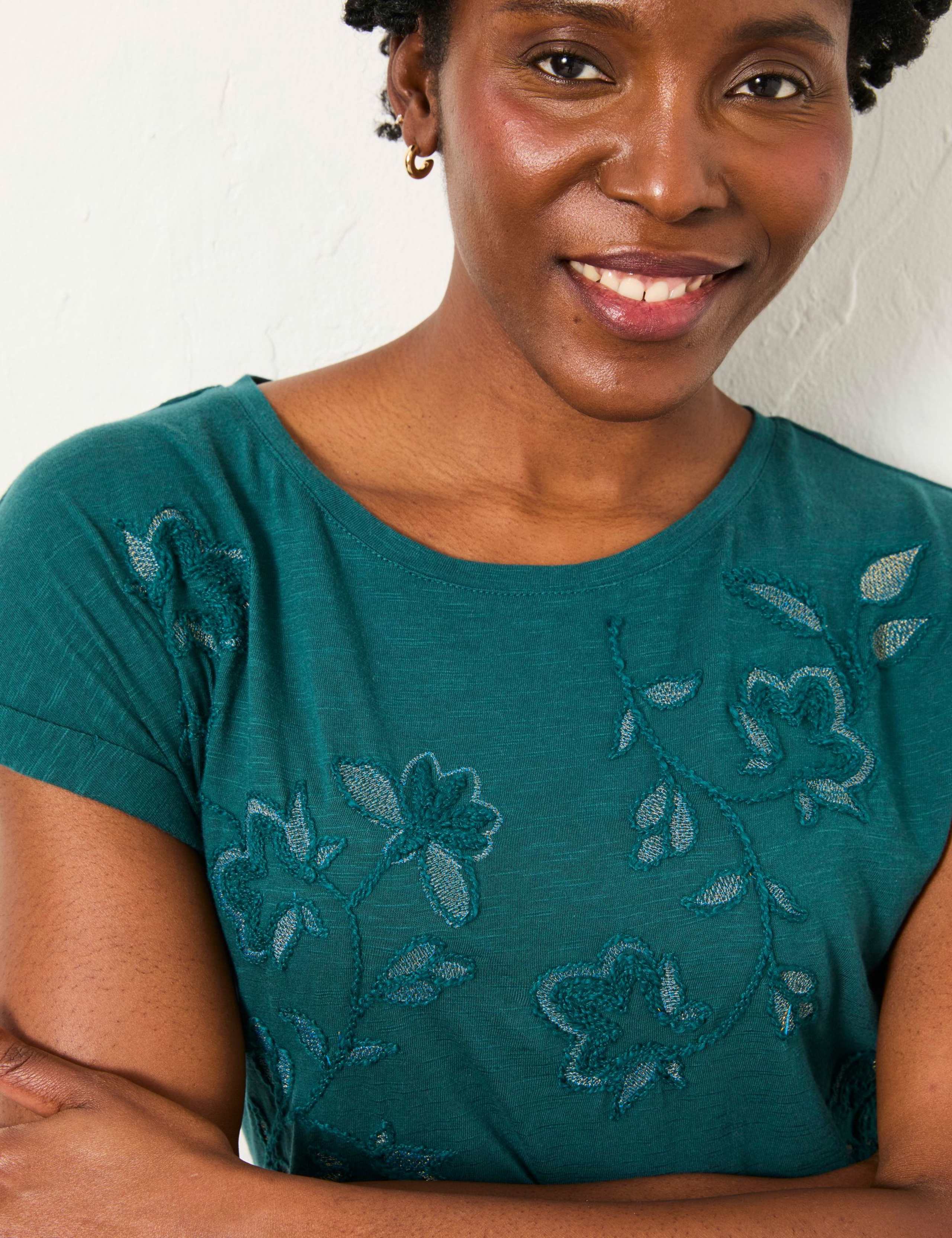 Pure Cotton Floral Embroidered T-Shirt 3 of 5