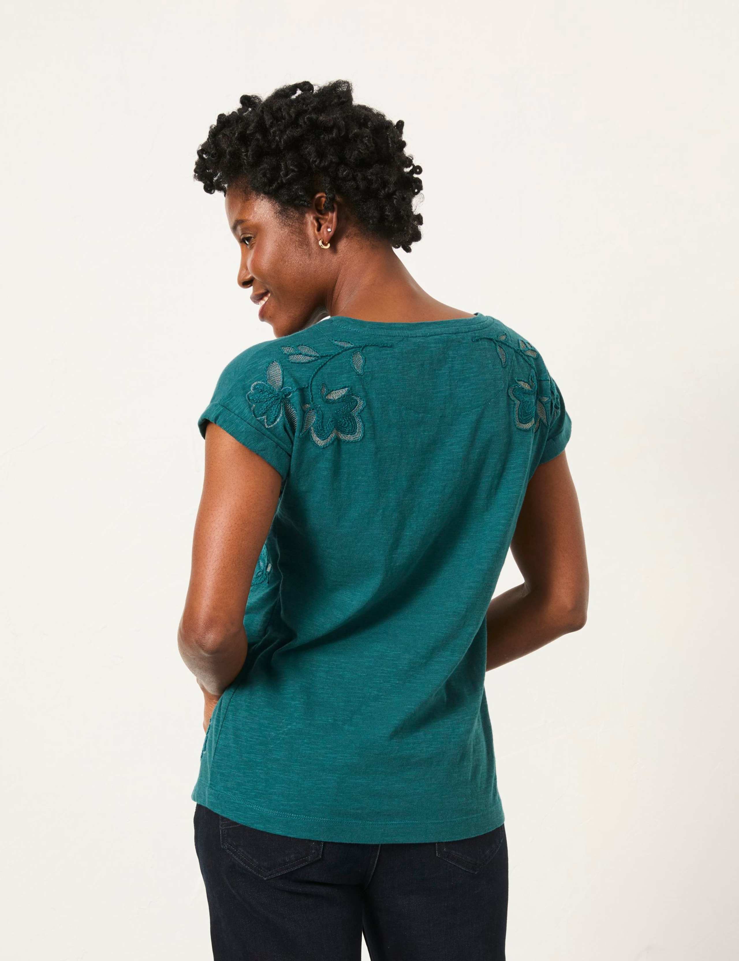 Pure Cotton Floral Embroidered T-Shirt 5 of 5