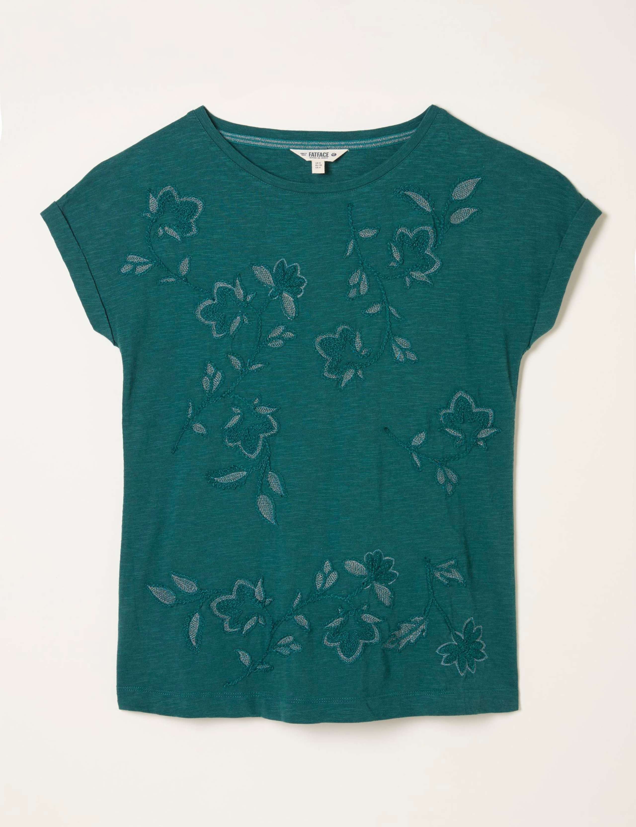 Pure Cotton Floral Embroidered T-Shirt 2 of 5