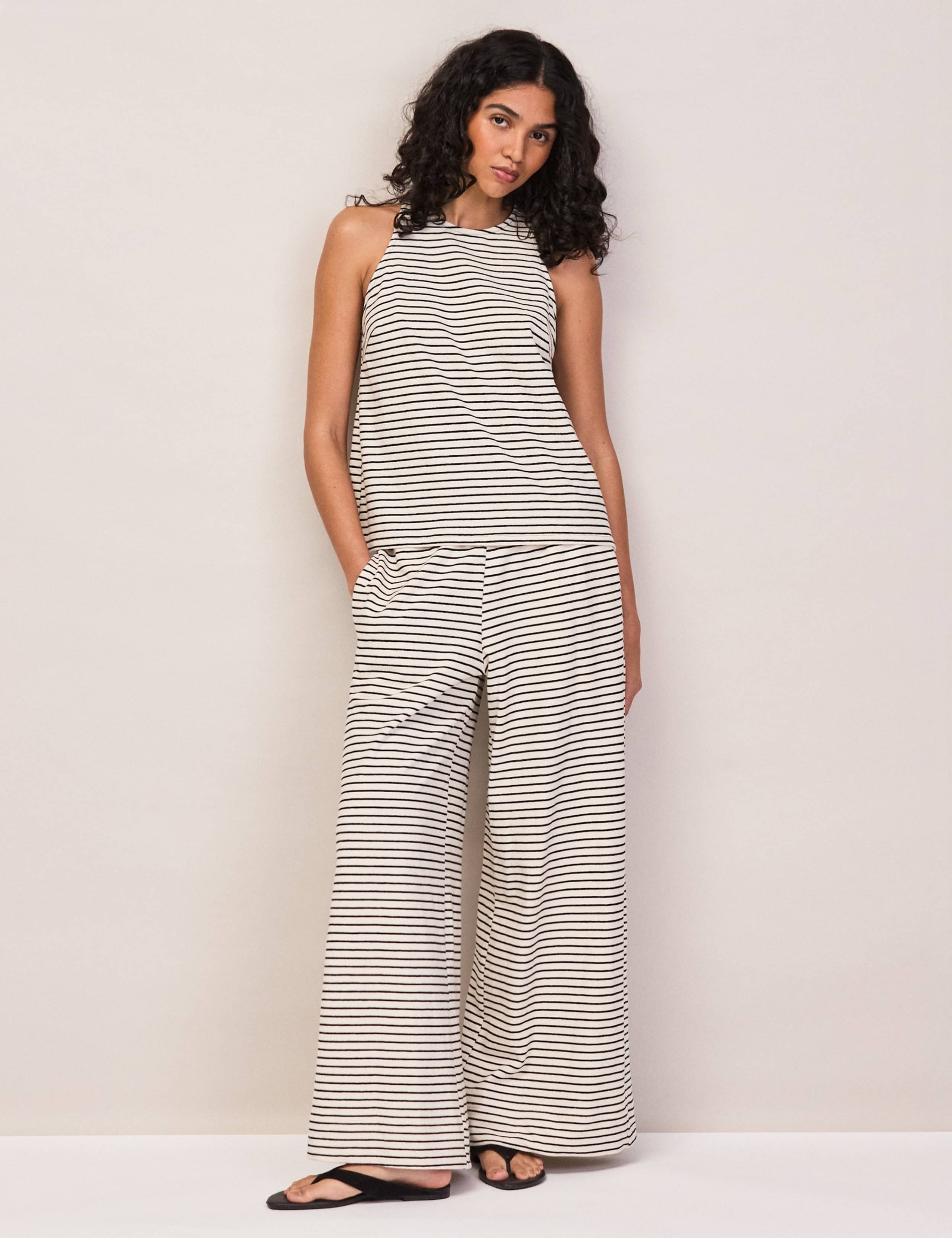 Pure Cotton Jersey Striped Trousers 1 of 4