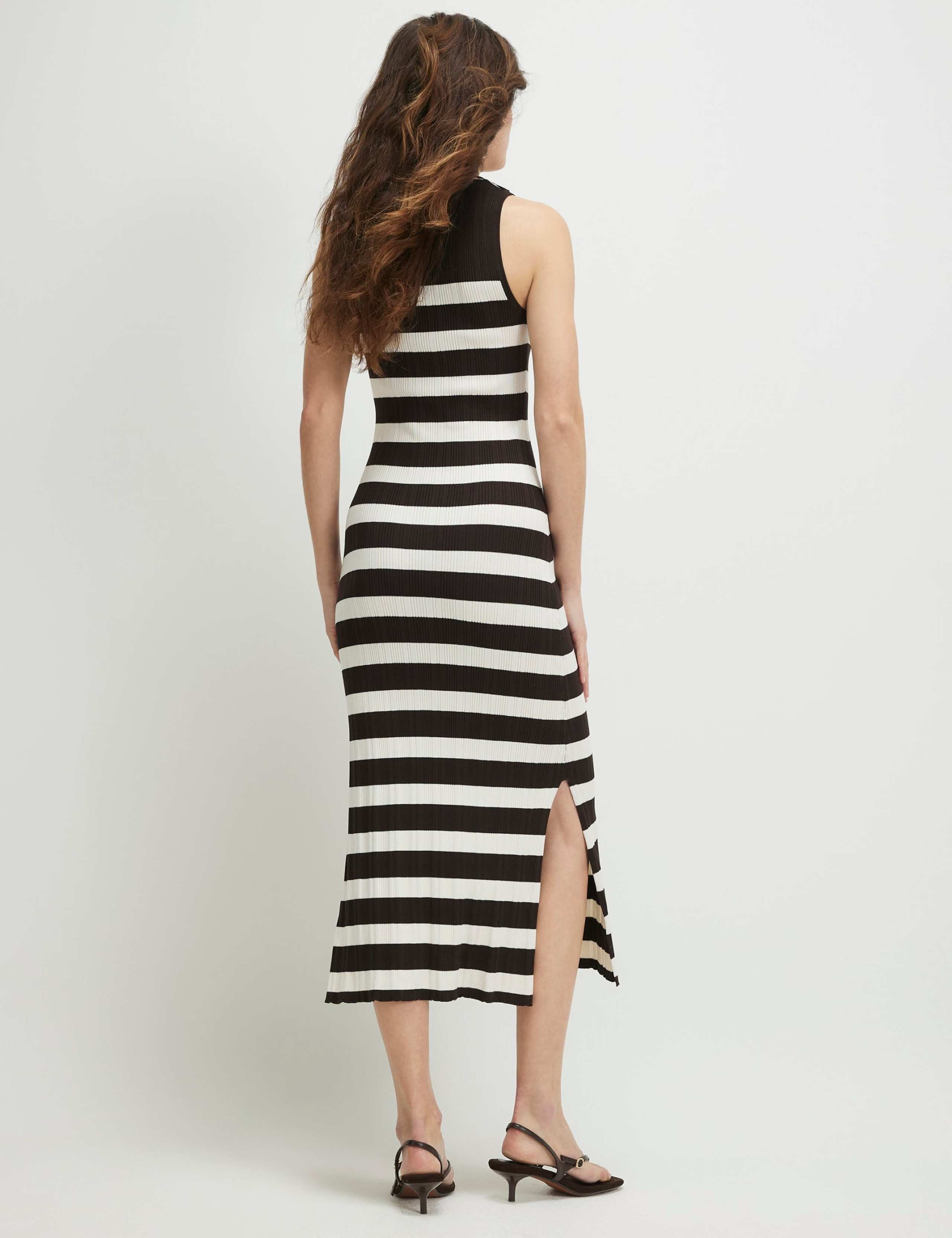 Knitted Ribbed Stripe Round Neck Midi Dress 2 of 4