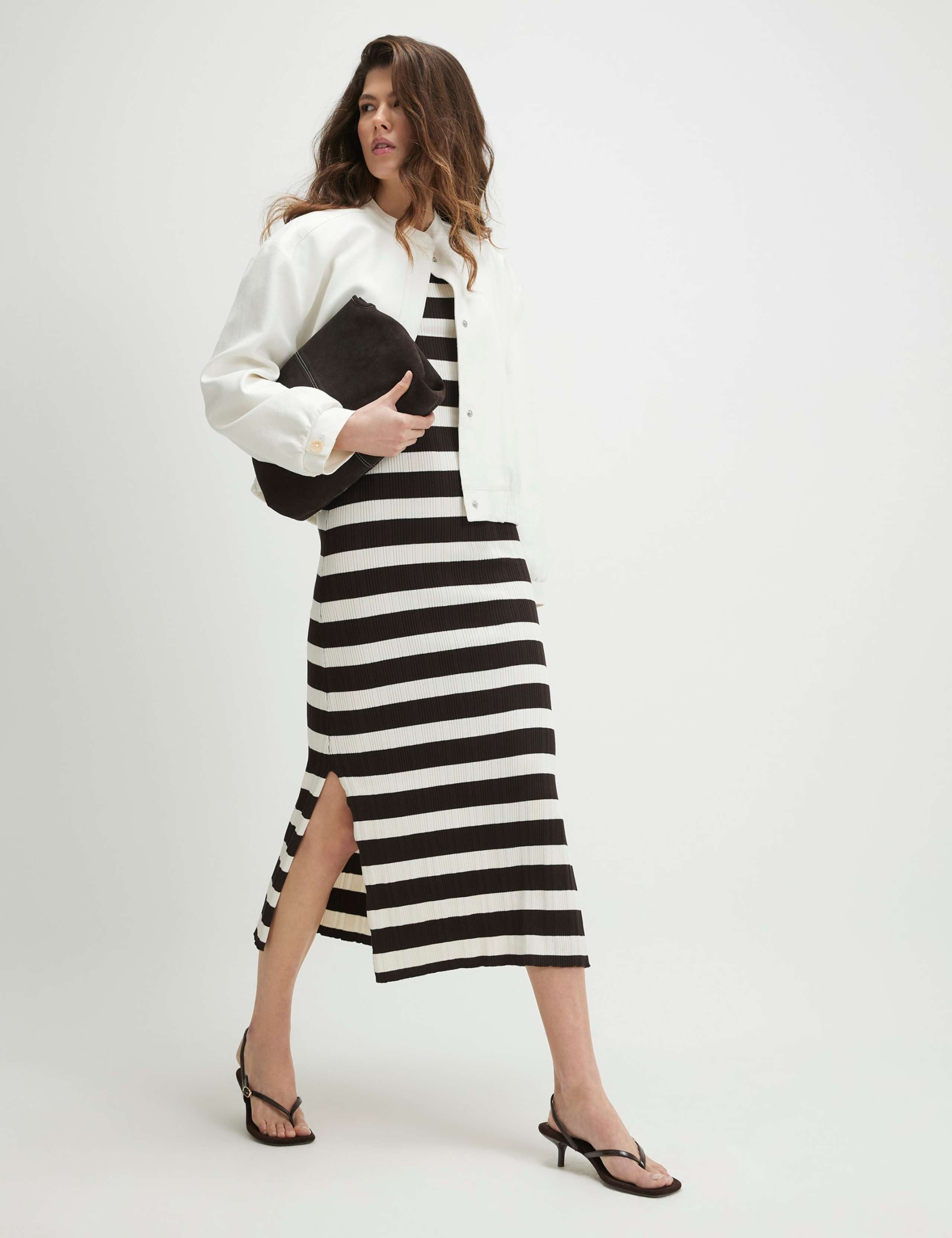 Knitted Ribbed Stripe Round Neck Midi Dress 3 of 4