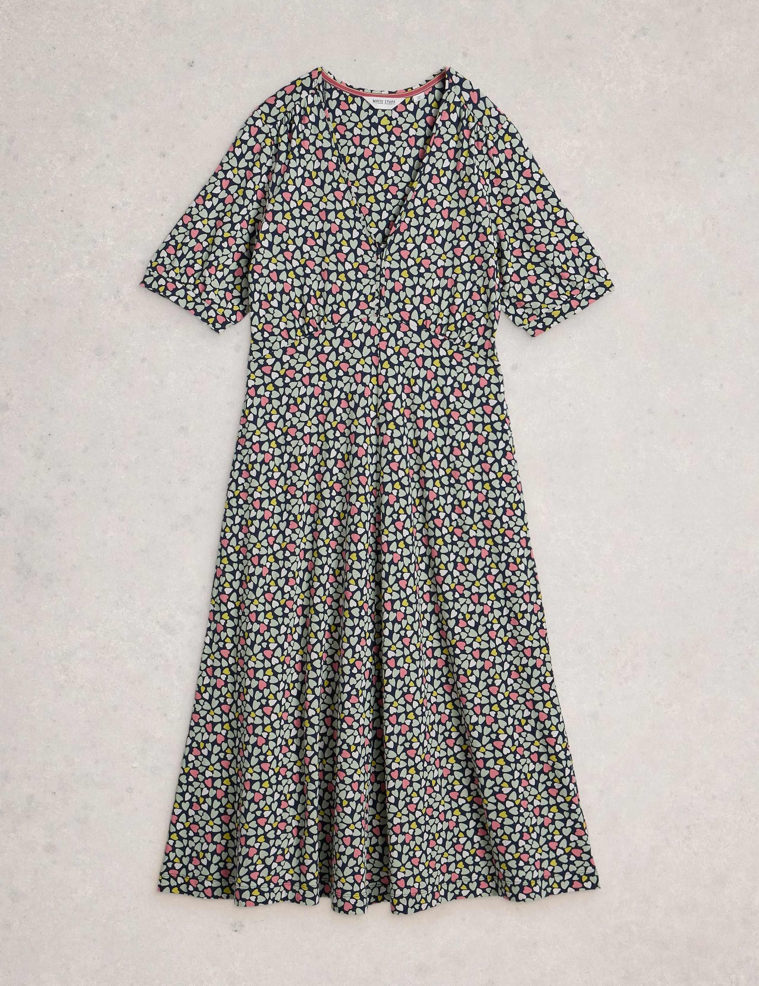 Jersey Heart Print V-Neck Midi Tea Dress 2 of 6