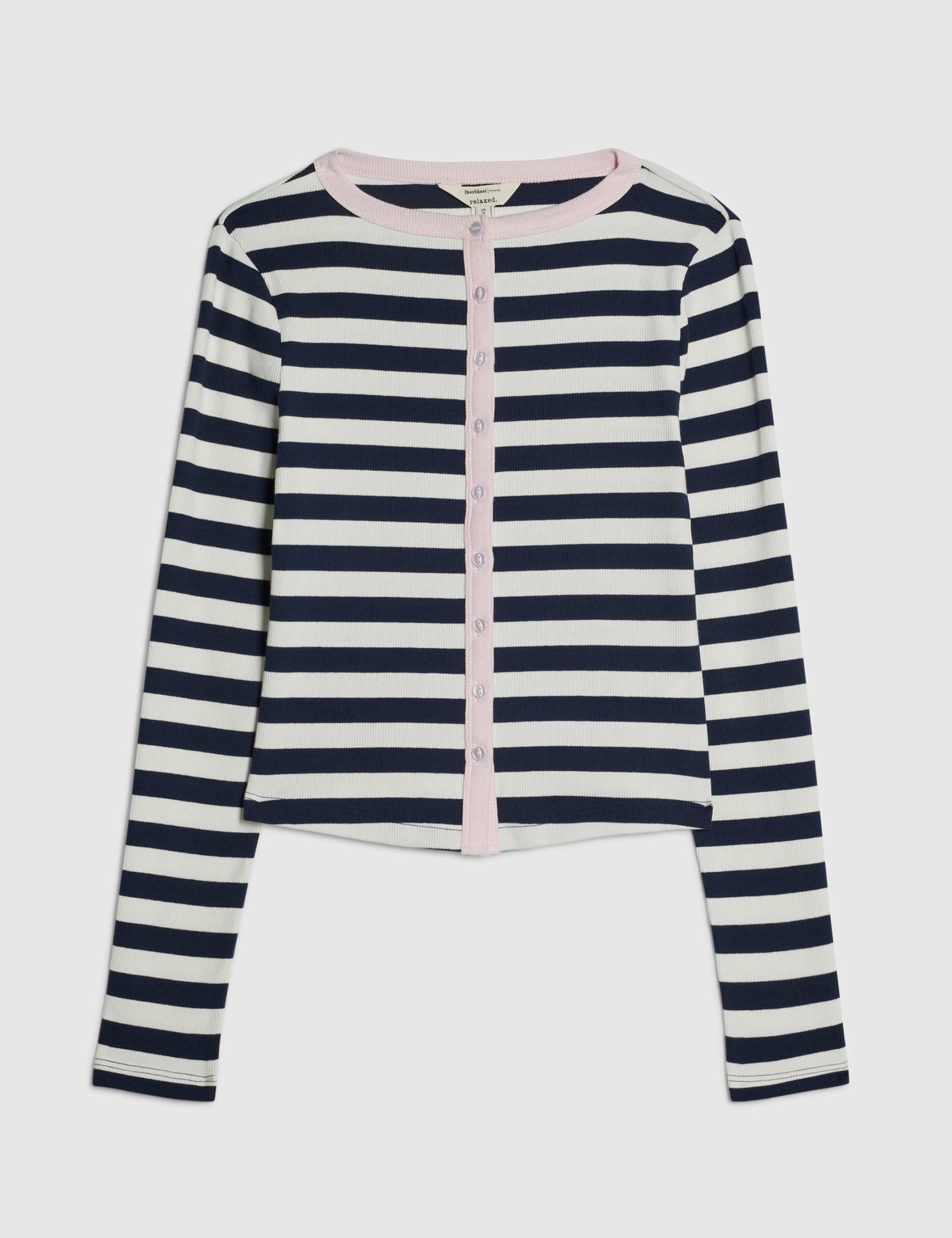 Pure Cotton Striped Ribbed Cardigan 4 of 6