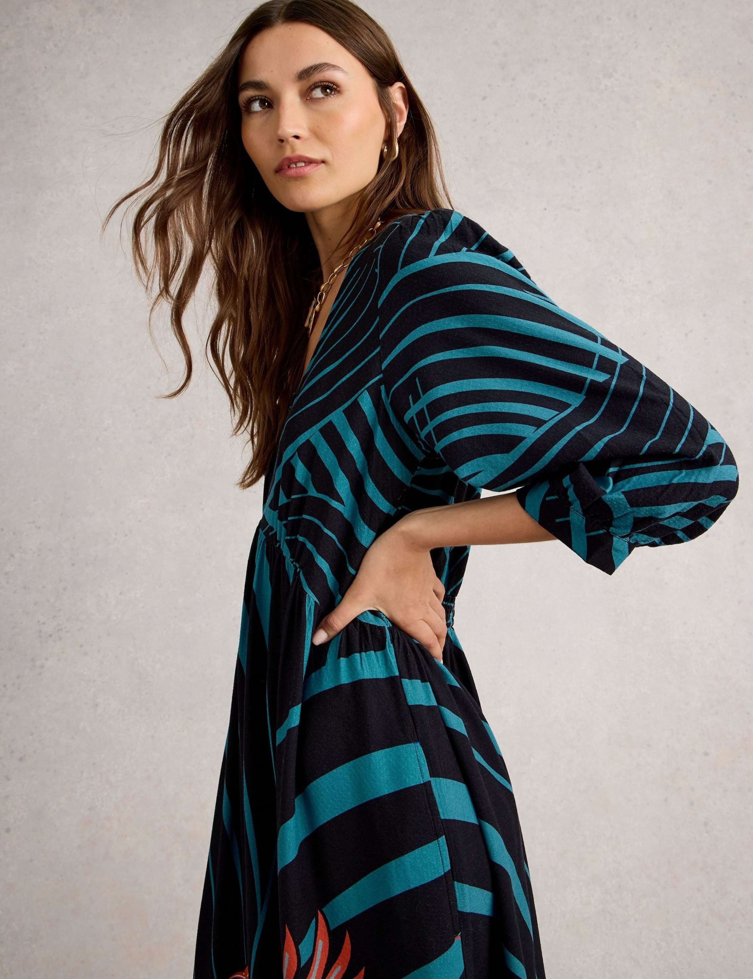 Printed V-Neck Midi Waisted Dress 4 of 6