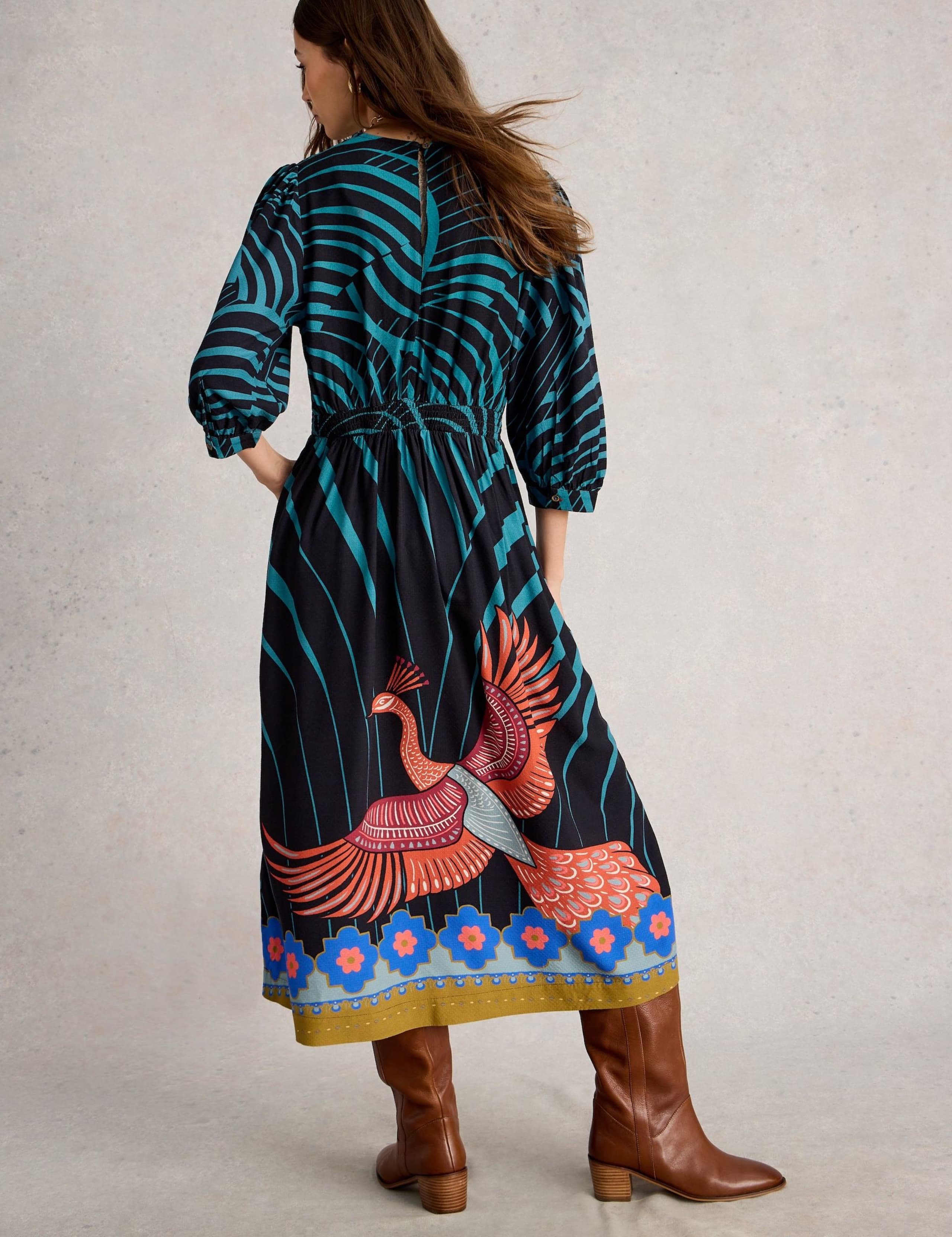 Printed V-Neck Midi Waisted Dress 5 of 6