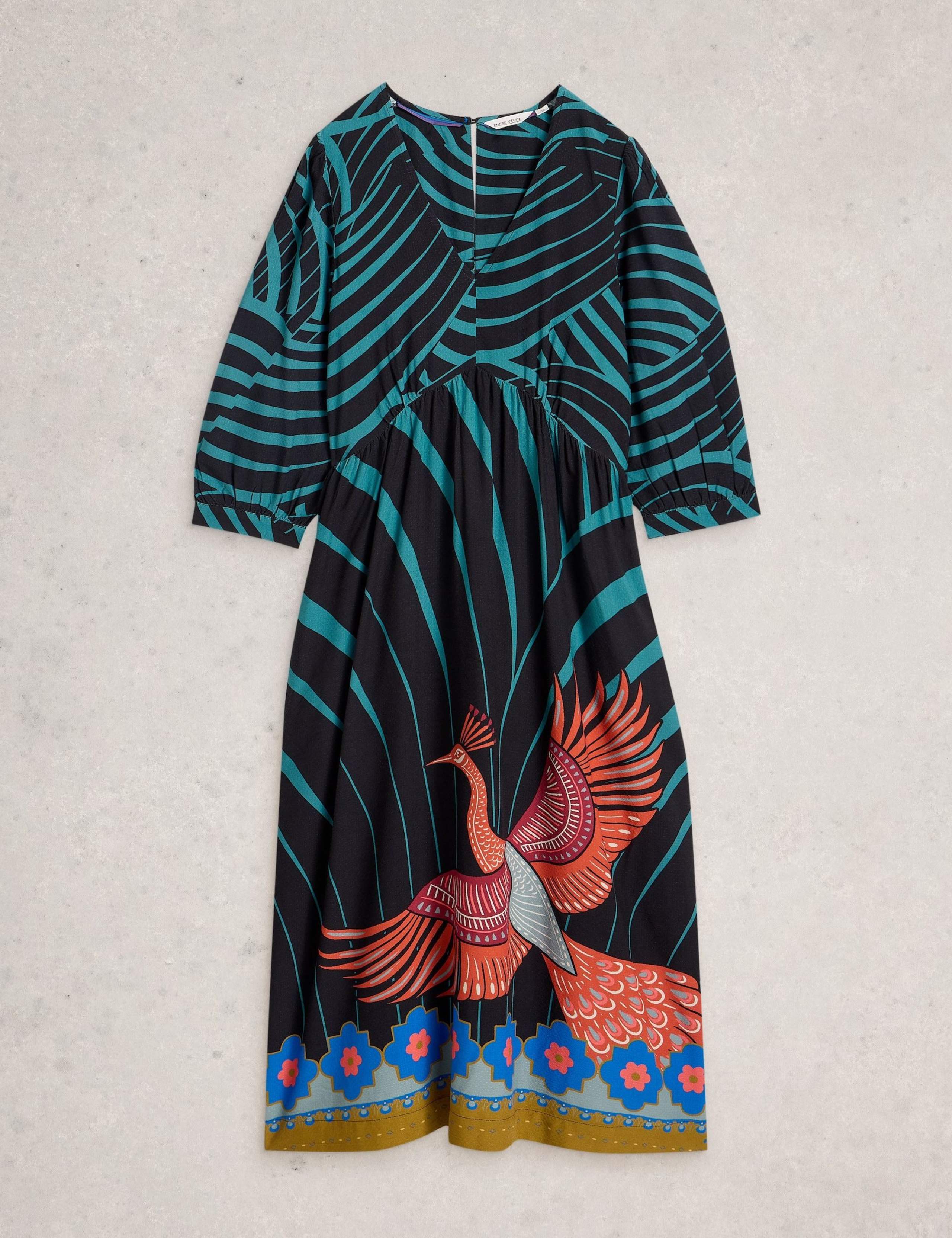 Printed V-Neck Midi Waisted Dress 2 of 6