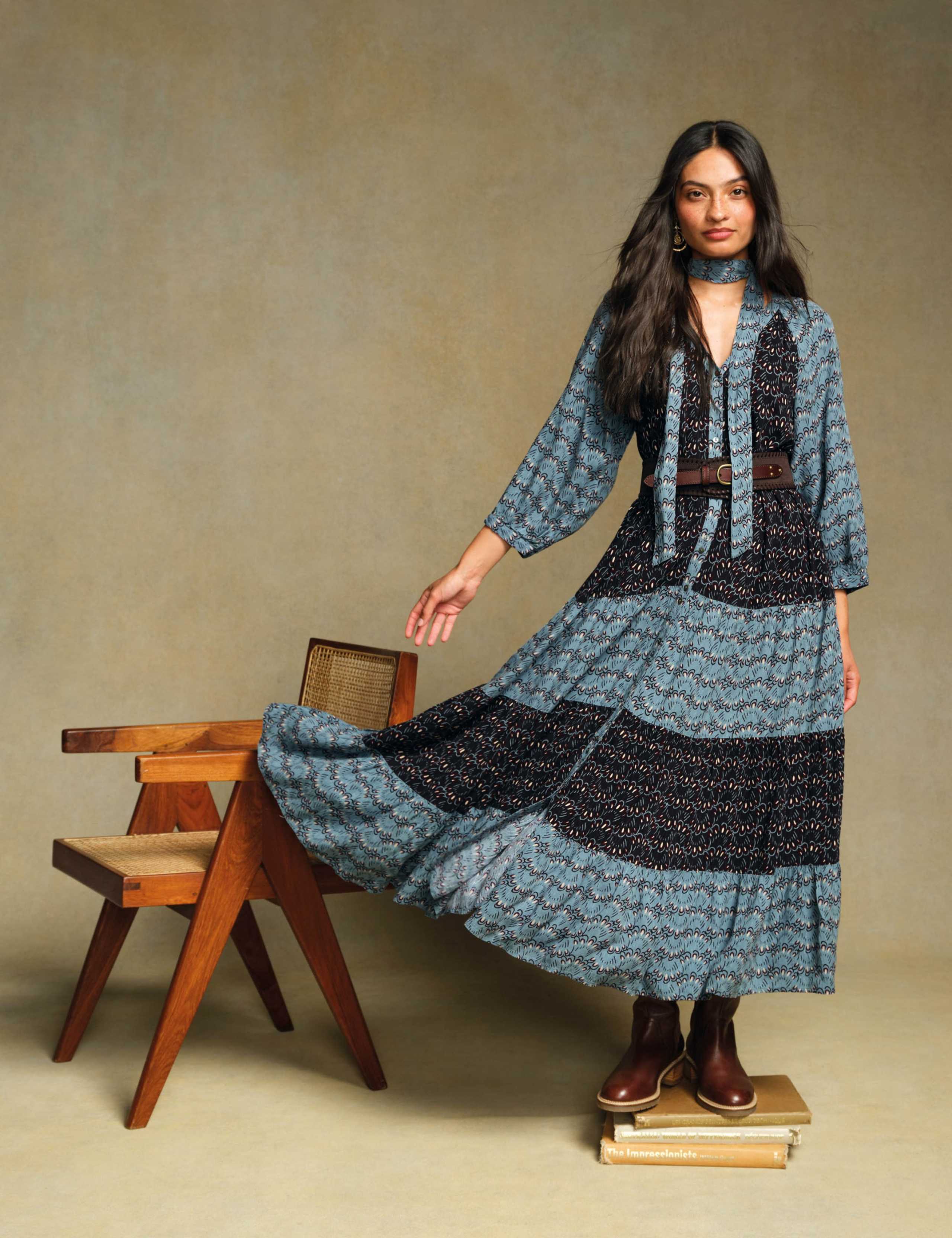 Printed V-Neck Midi Tiered Dress 7 of 7