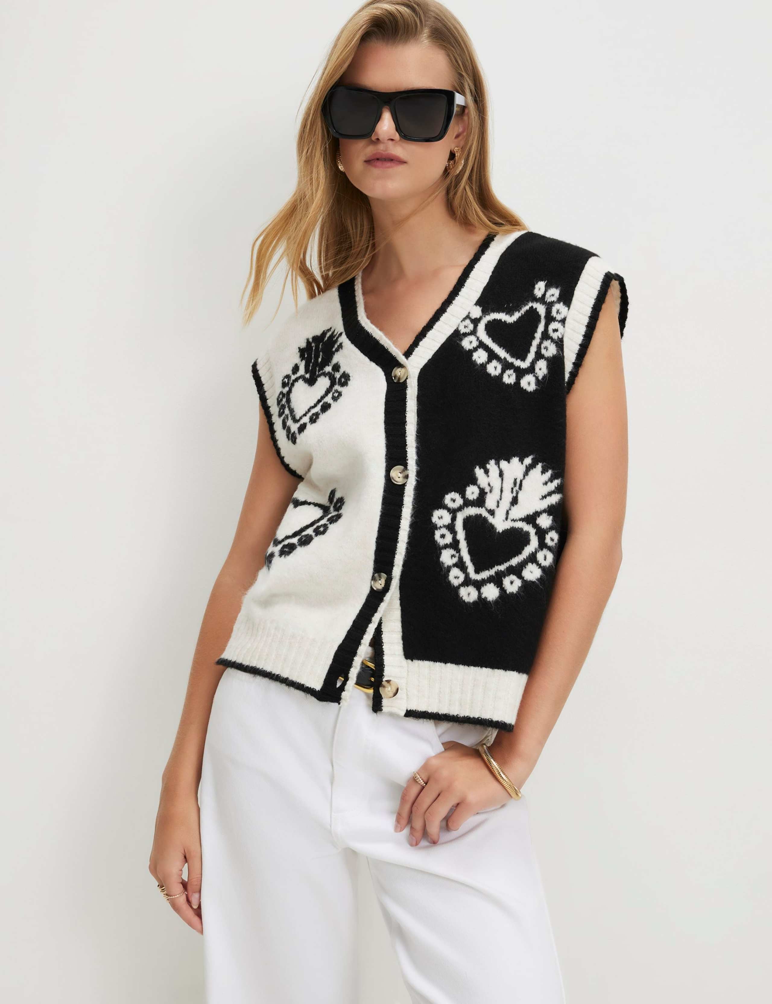 Monochrome Heart V-Neck Waistcoat 1 of 4