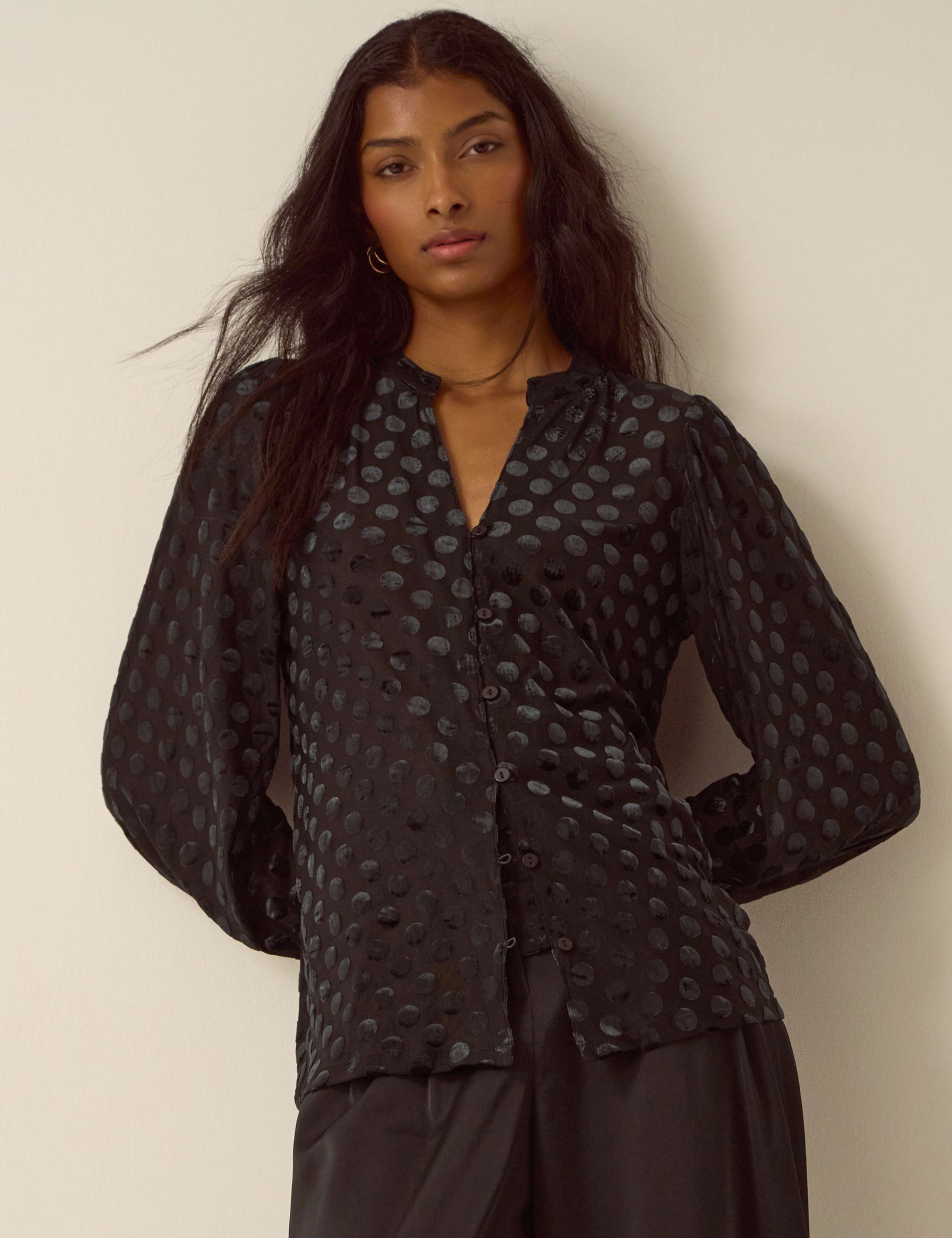Jersey Spot Devore Collared Neck Blouse 1 of 5