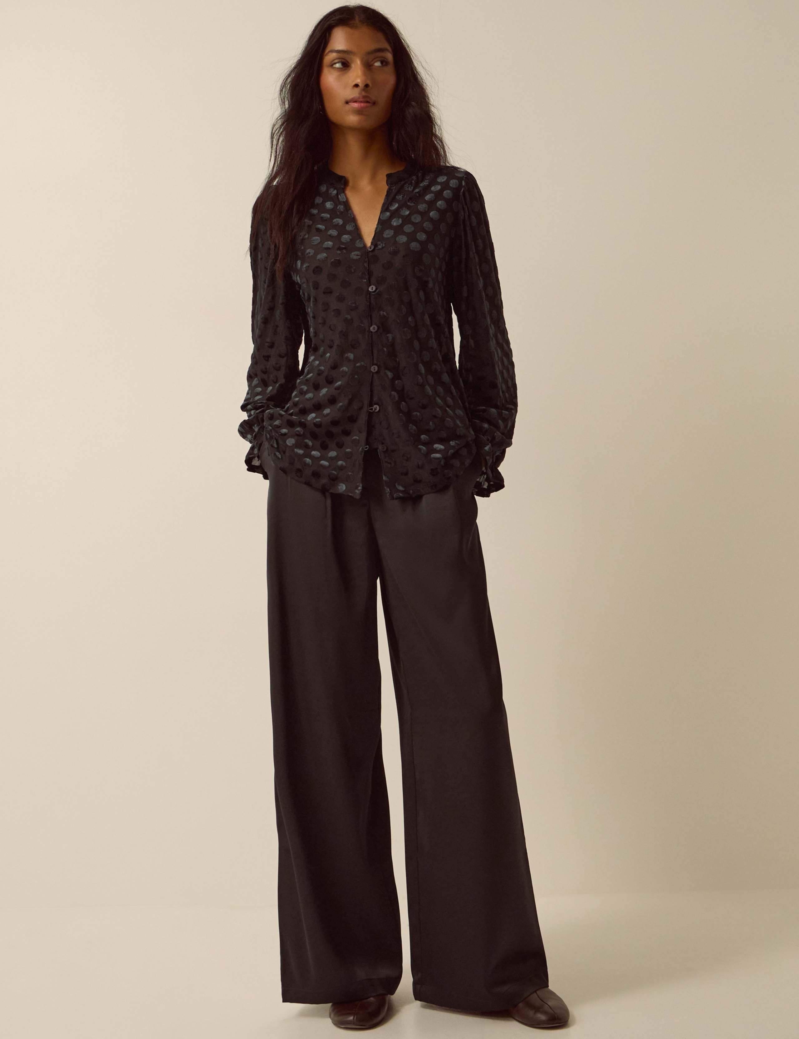 Jersey Spot Devore Collared Neck Blouse 2 of 5