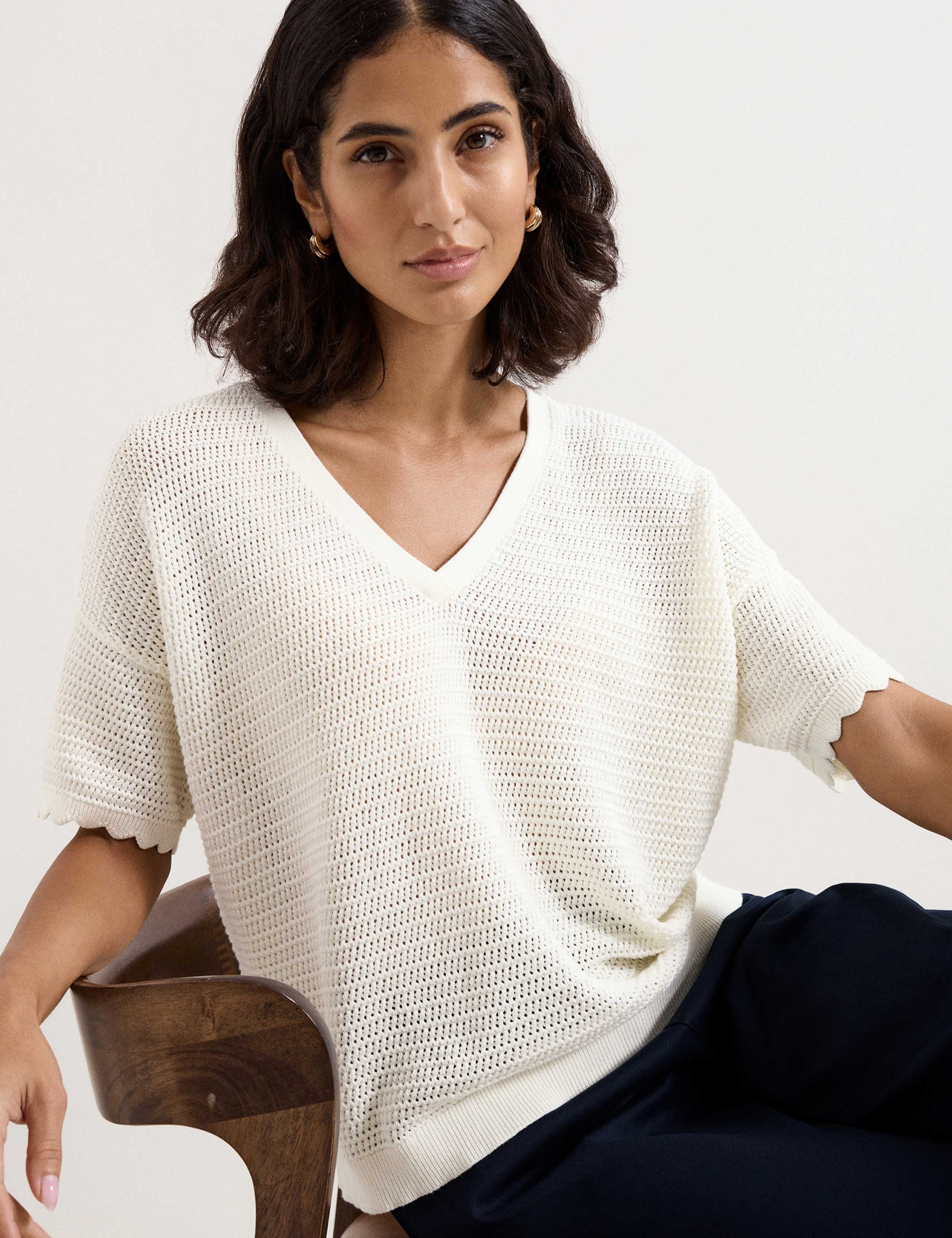 Pure Cotton Textured V-Neck Jumper 3 of 6