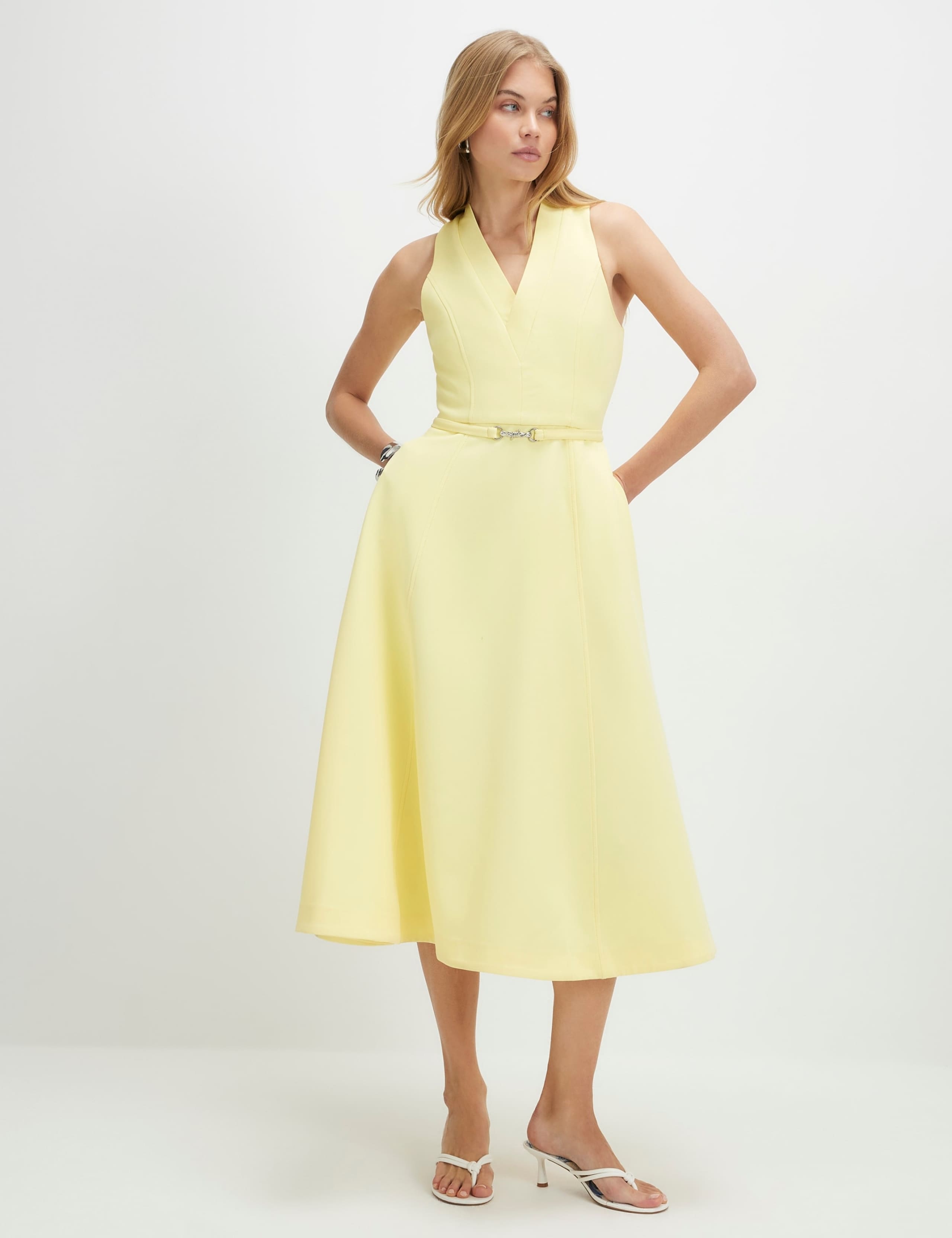 V-Neck Belted Midi Tea Dress 1 of 3