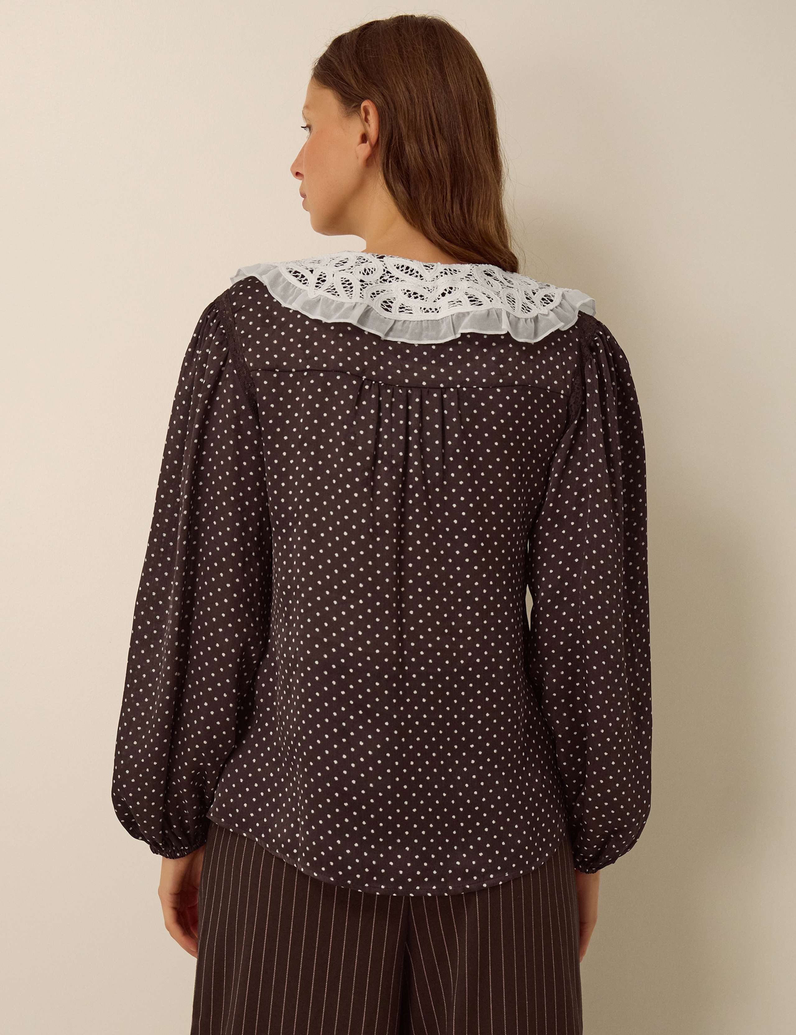 Lace Polka Dot Collared Button Through Top 4 of 4