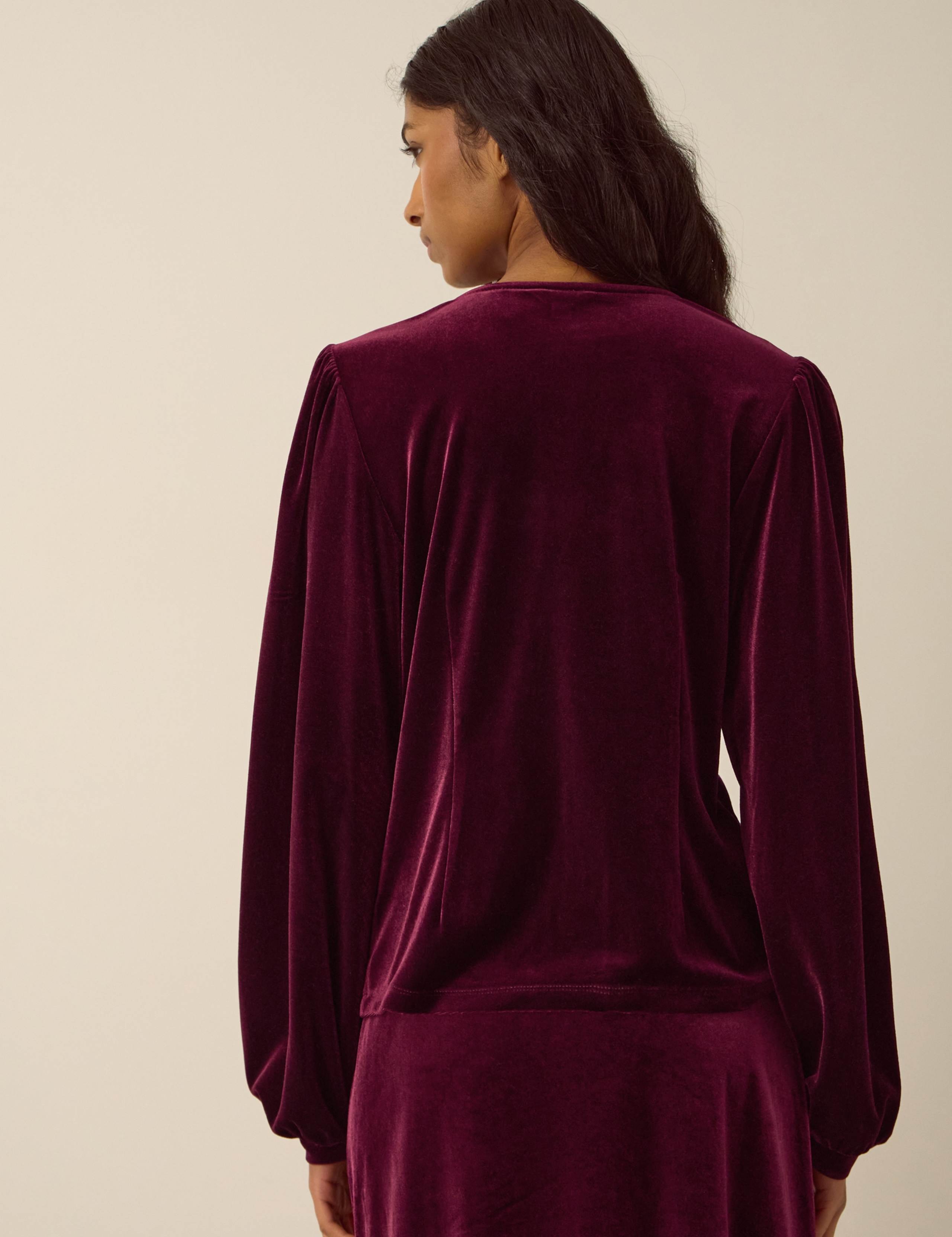Velvet V Neck Bow Detail Top 3 of 4