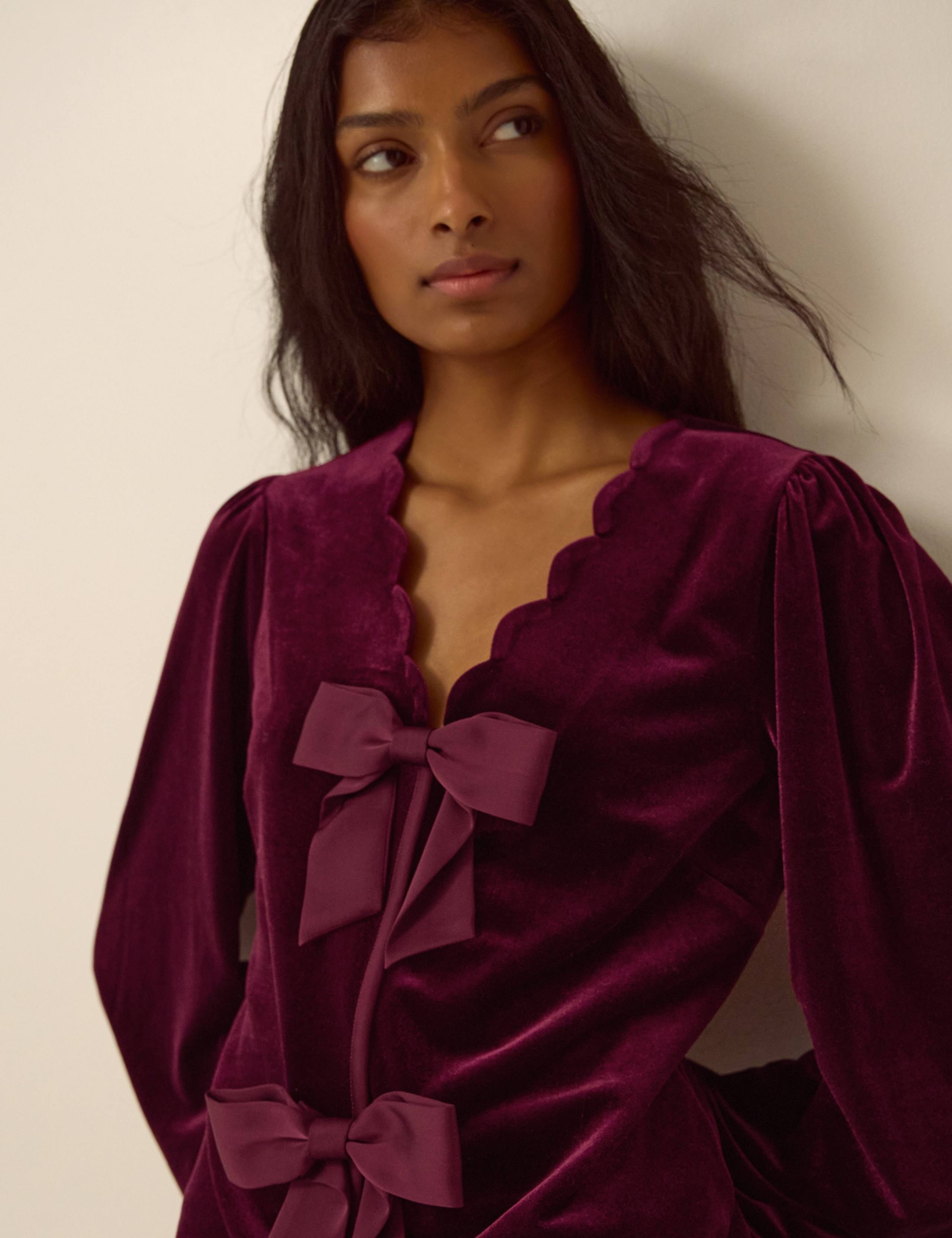 Velvet V Neck Bow Detail Top 4 of 4