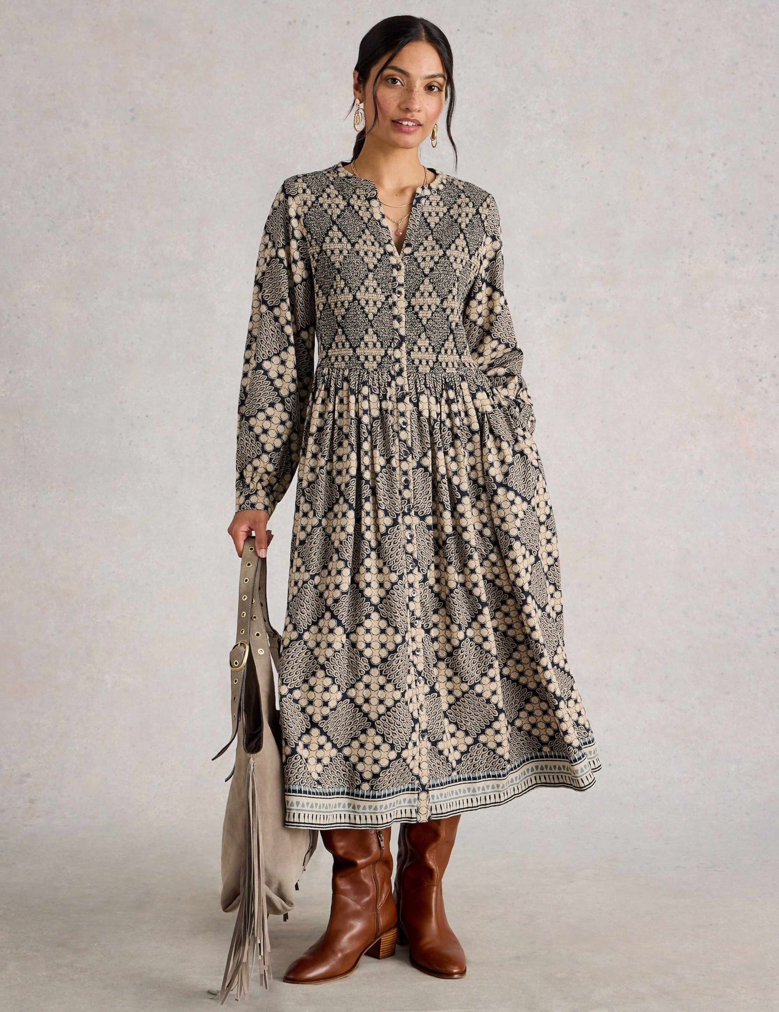 Printed Midi Shirred Dress 3 of 6