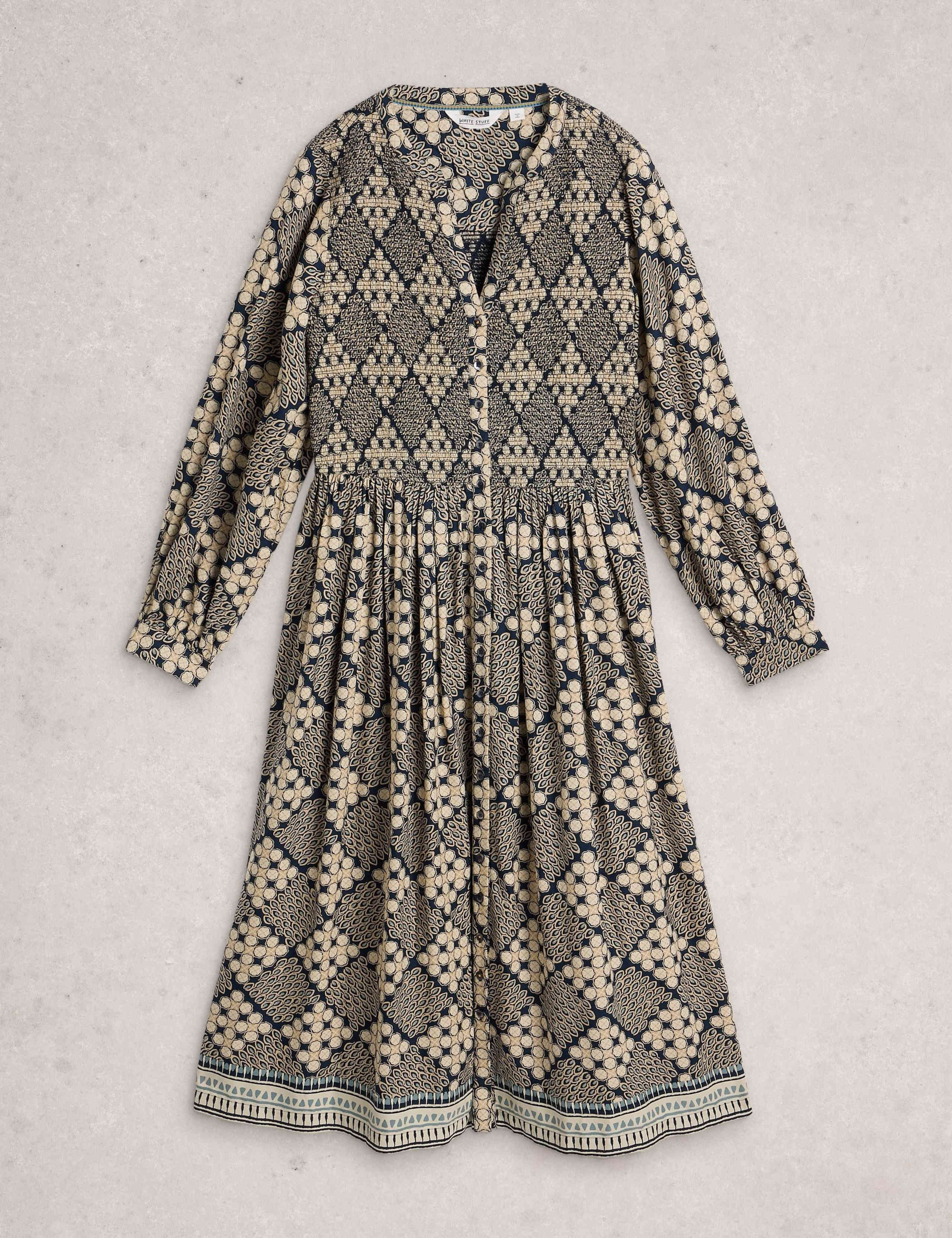 Printed Midi Shirred Dress 2 of 6