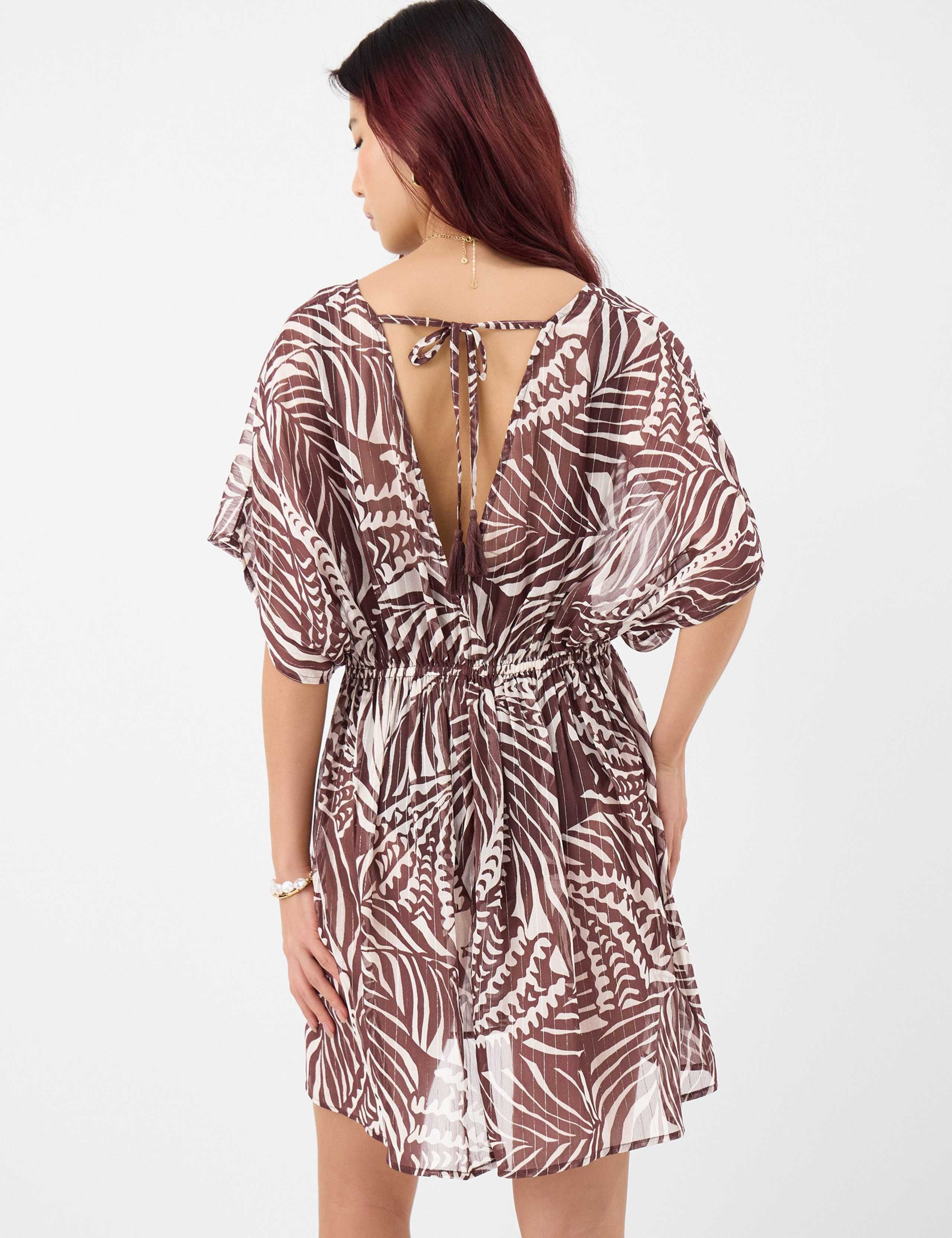 Chiffon Palm Print Beach Cover Up Kaftan 3 of 4