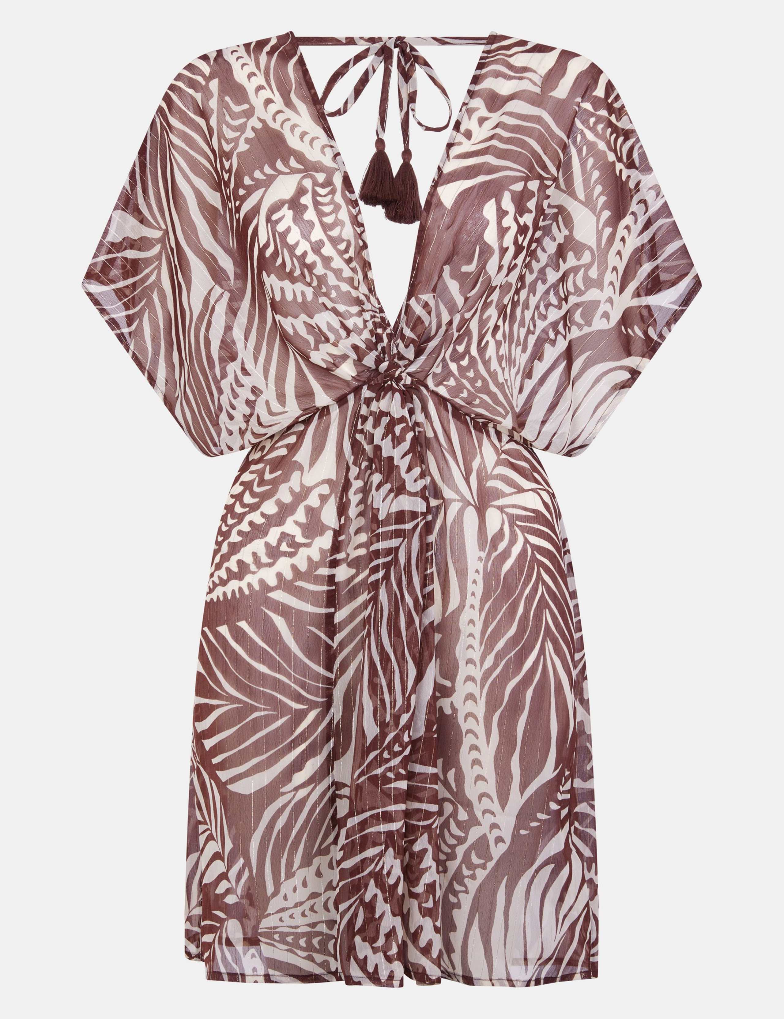 Chiffon Palm Print Beach Cover Up Kaftan 2 of 4