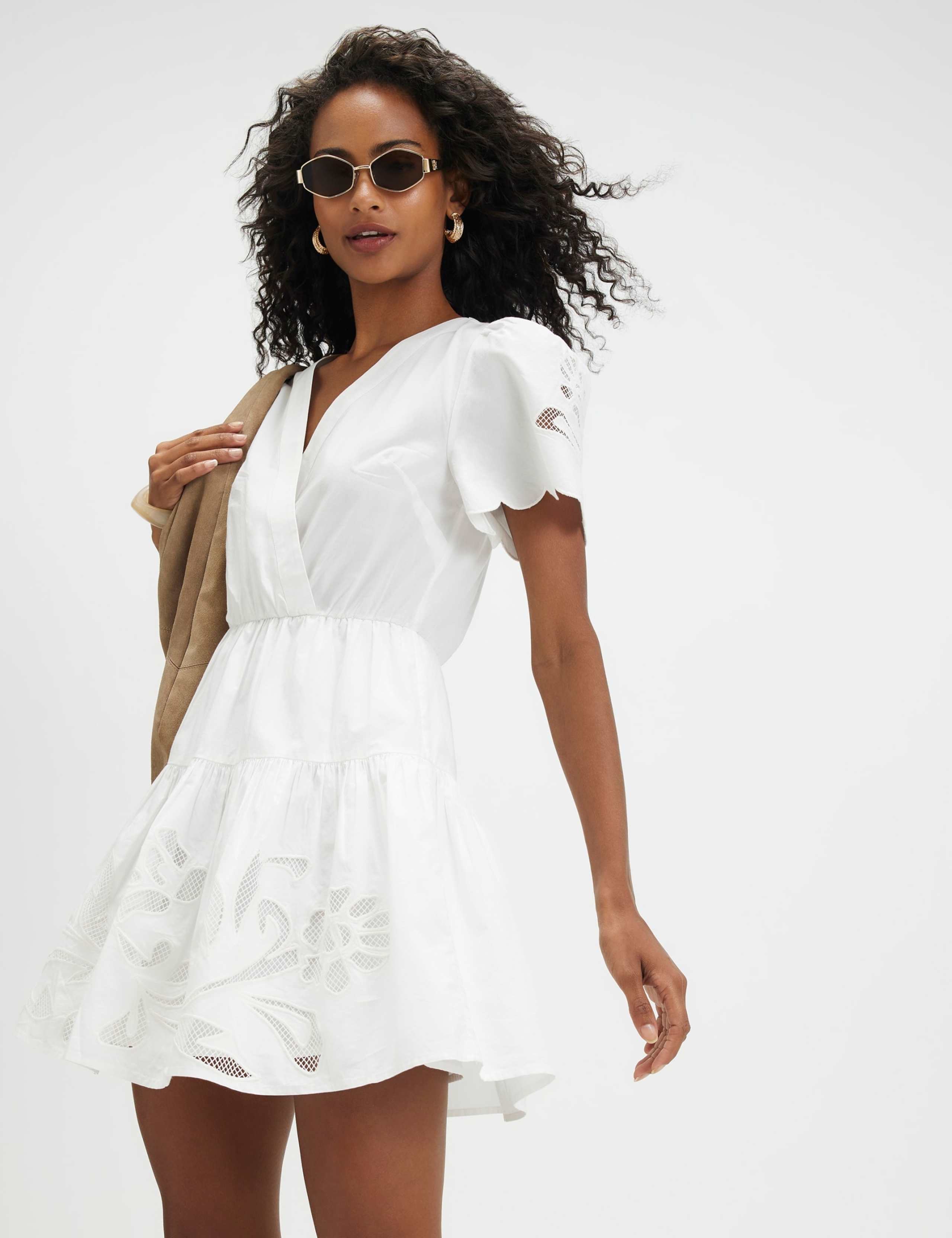 Pure Cotton Broderie V-Neck Mini Skater Dress 3 of 4