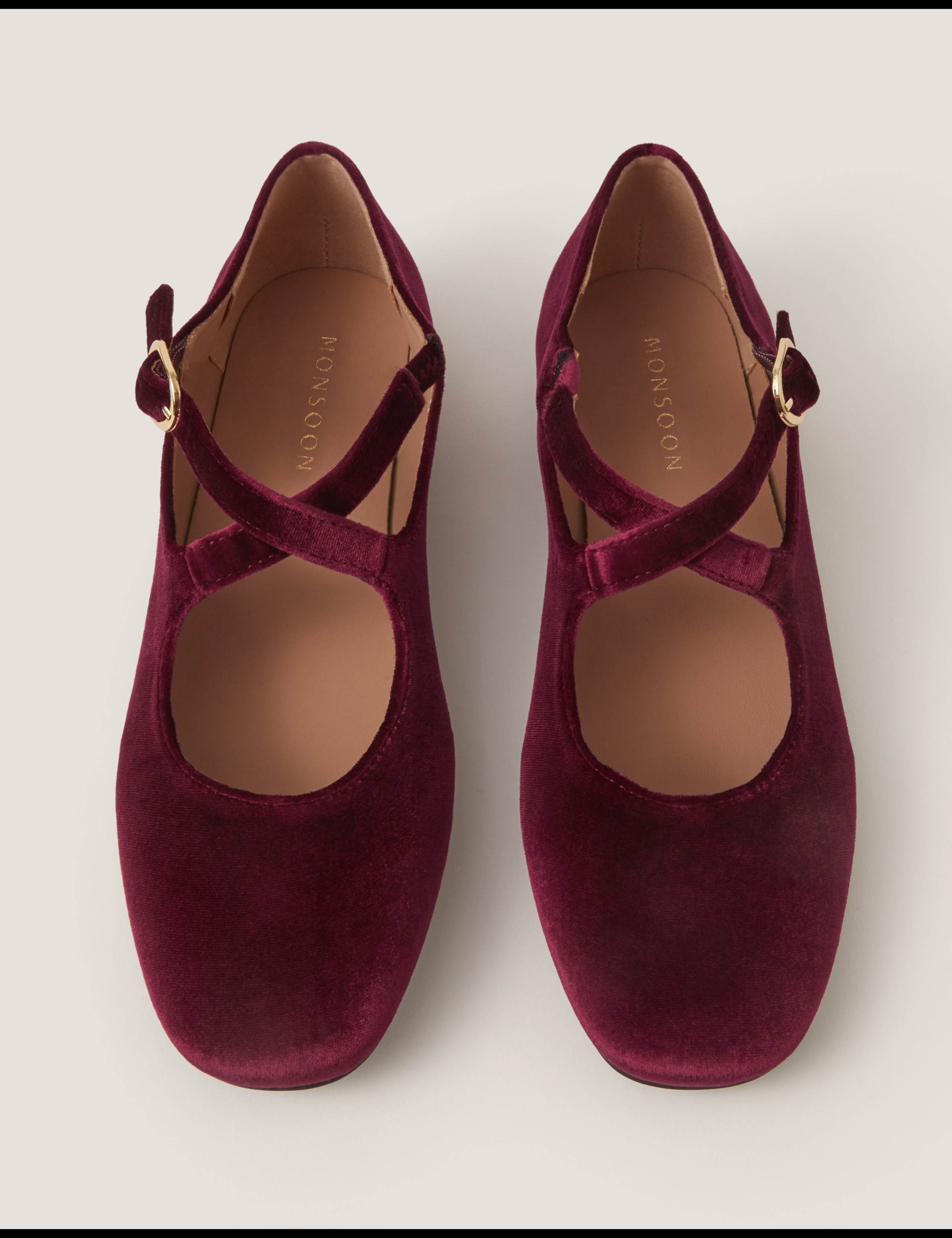 Velvet Flat Mary Jane Ballet Pumps 2 of 3