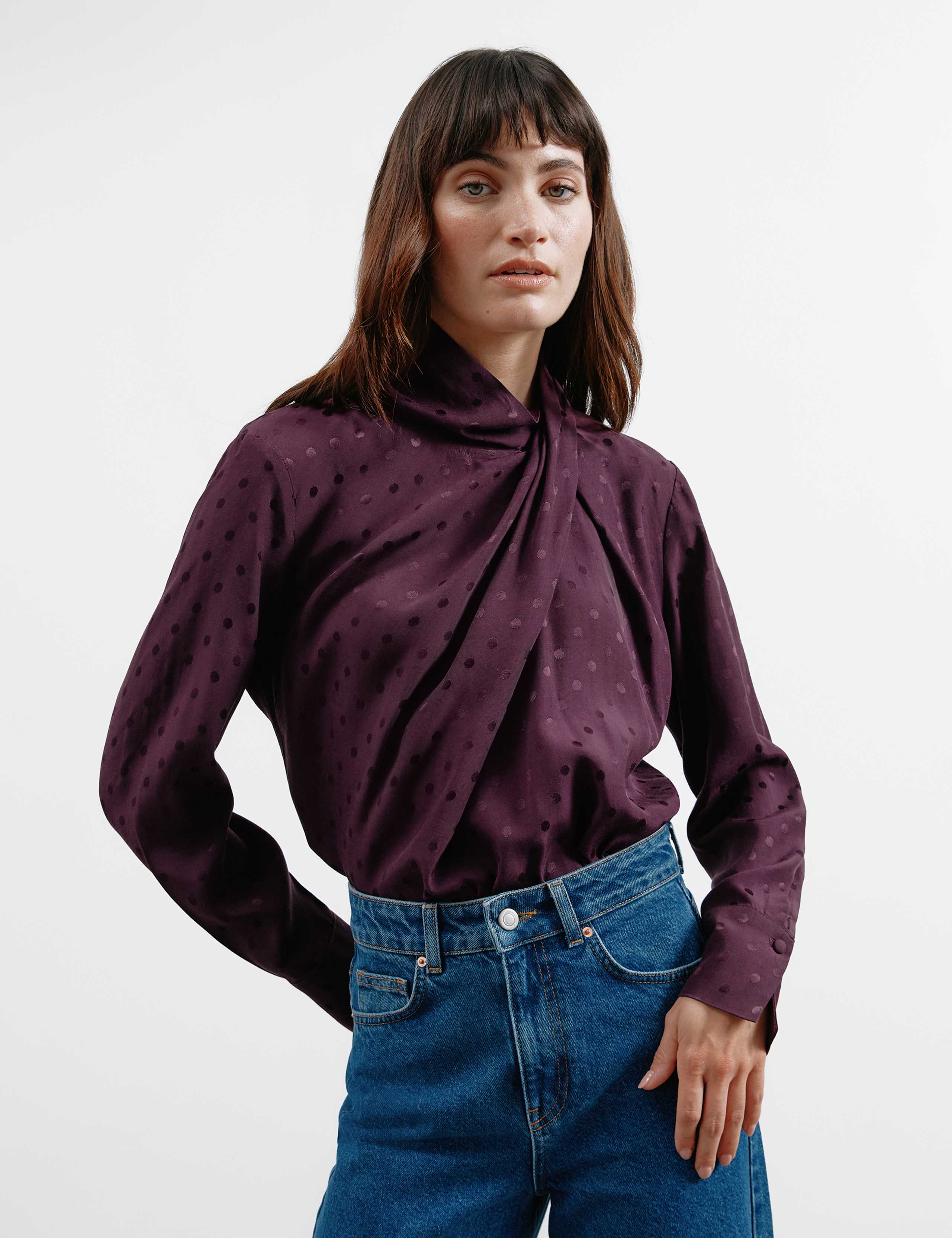 Jacquard High Neck Twist Front Blouse 1 of 6