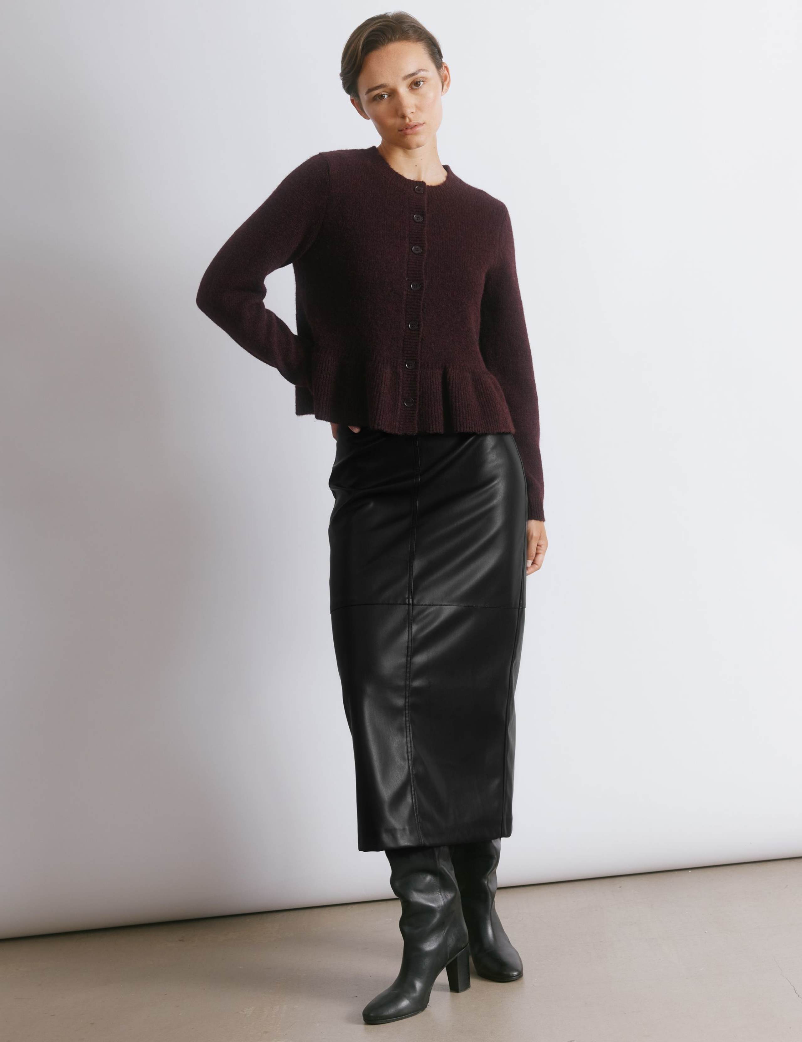 Crew Neck Peplum Cardigan with Mohair 3 of 5