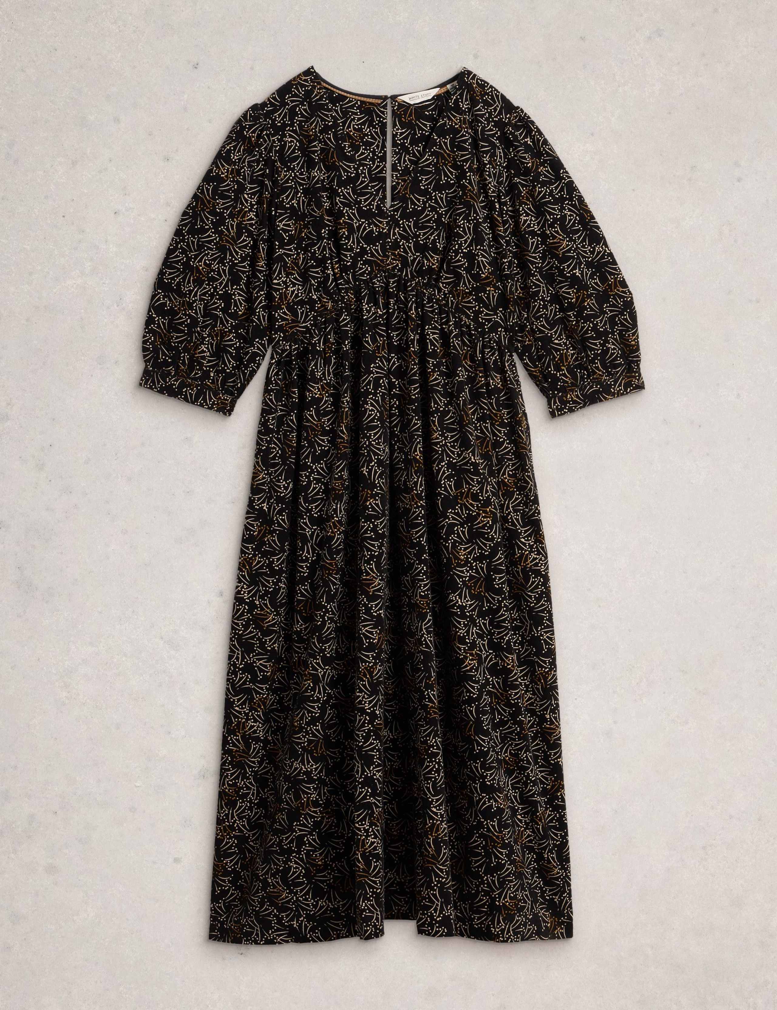 Pure Cotton Cord V-Neck Midi Tea Dress 2 of 6