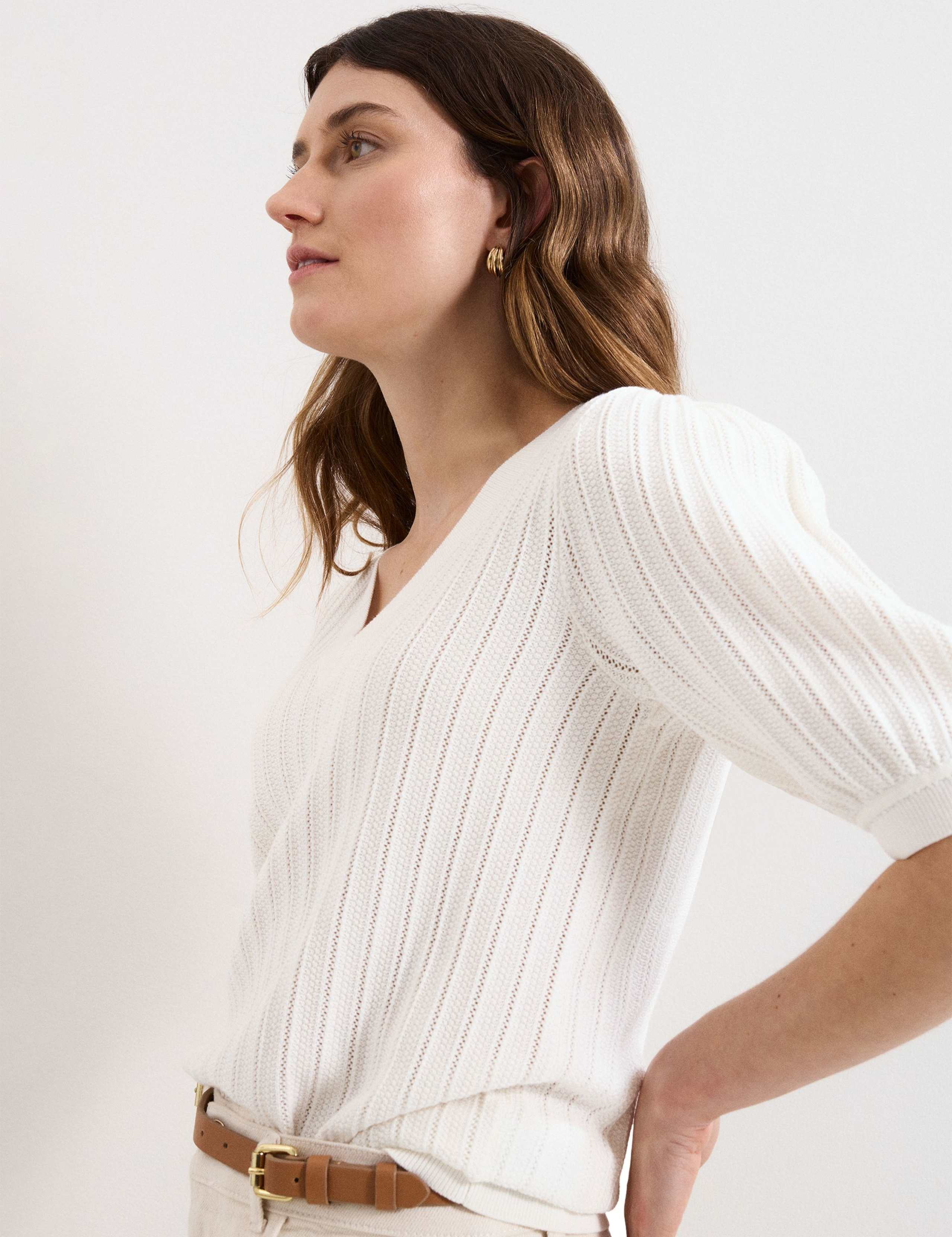 Cotton Rich Textured V-Neck Top 4 of 6