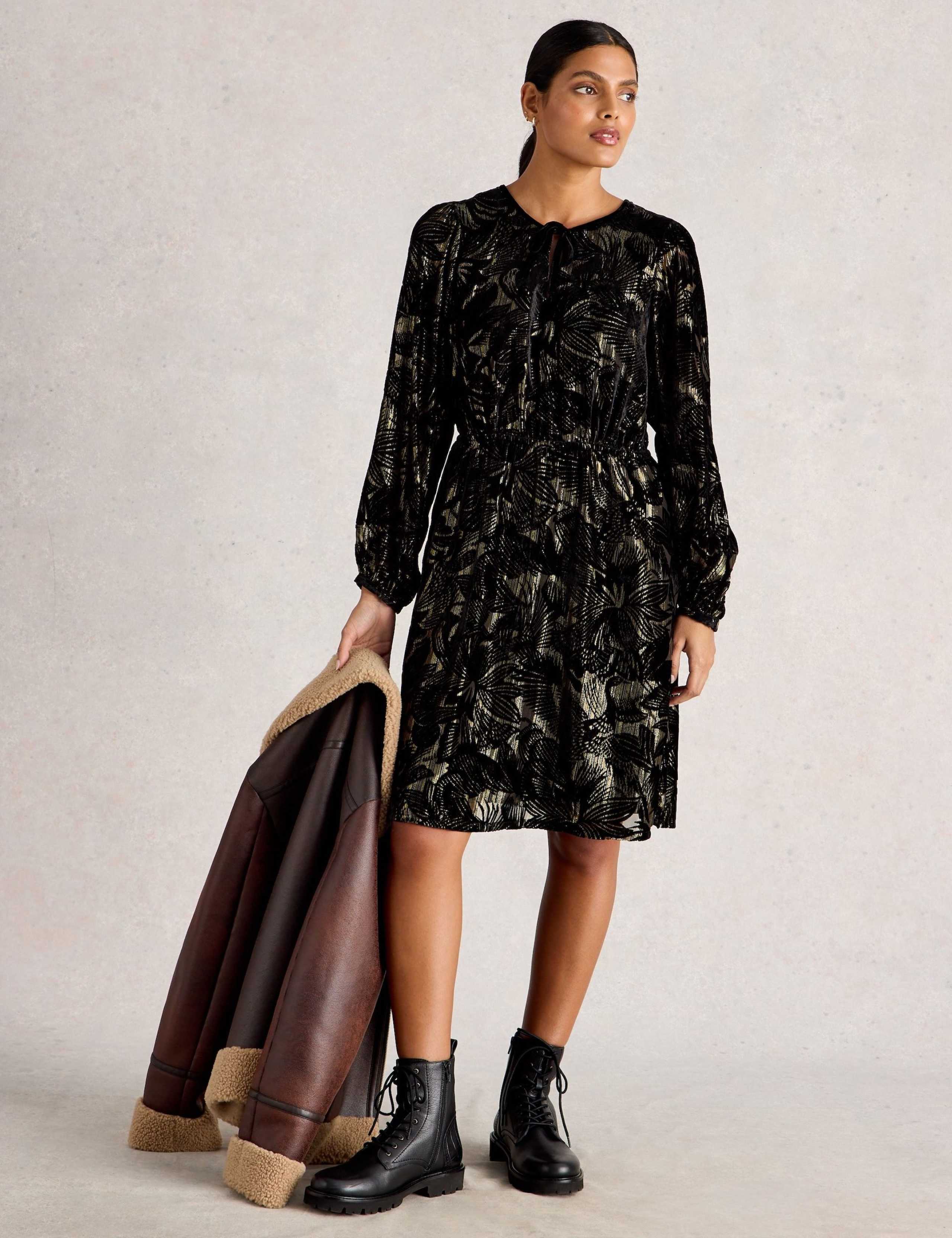 Velvet Knee Length Waisted Dress 1 of 7