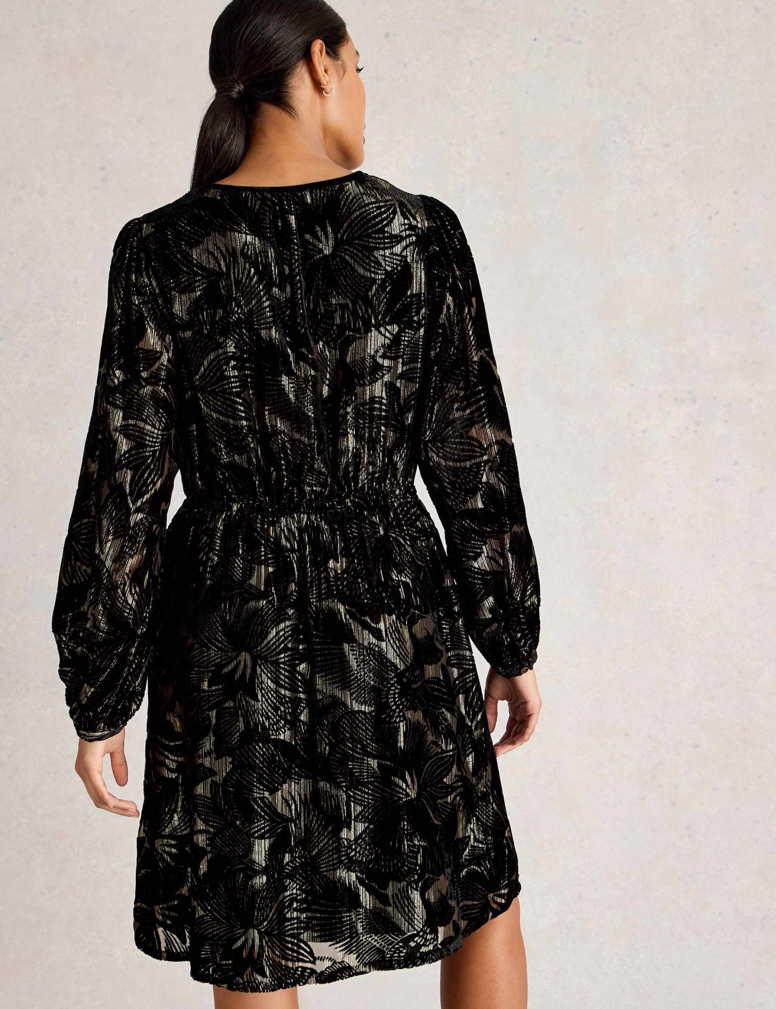 Velvet Knee Length Waisted Dress 3 of 7