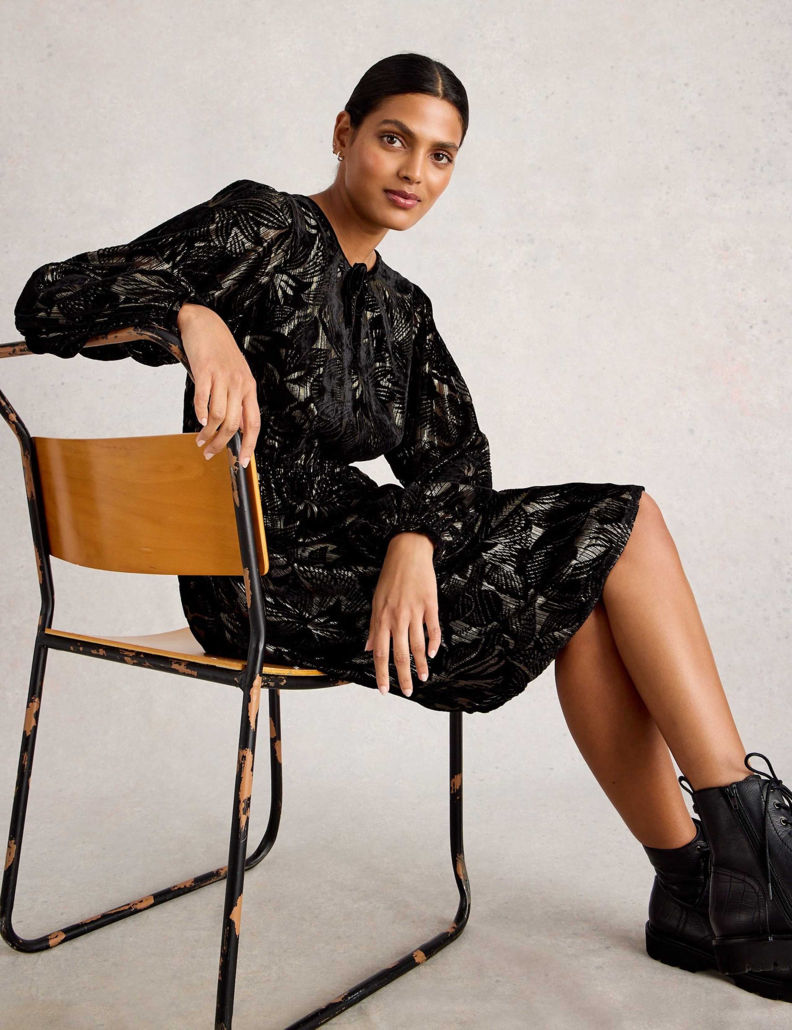 Velvet Knee Length Waisted Dress 5 of 7