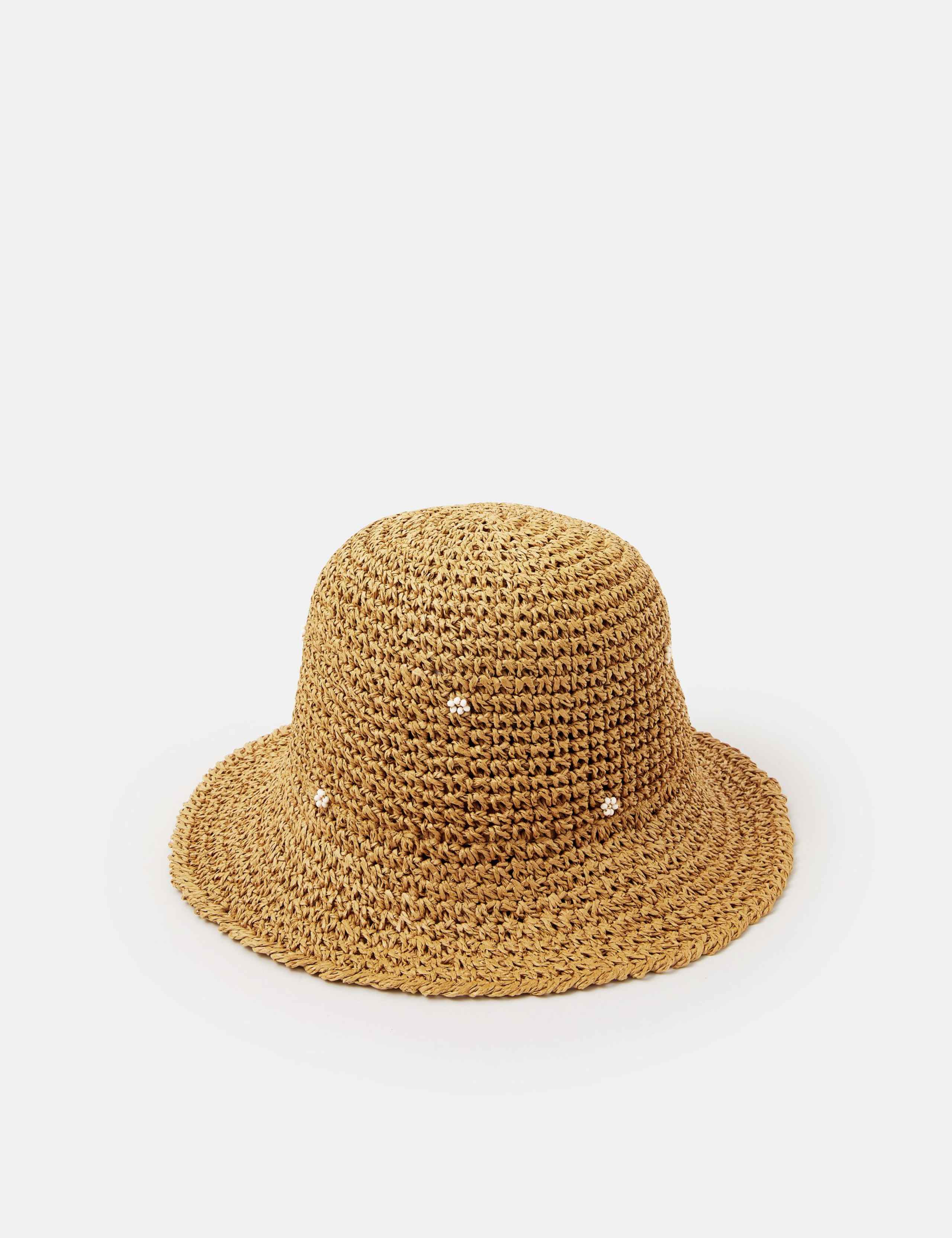 Straw Beaded Flower Bucket Hat 2 of 3