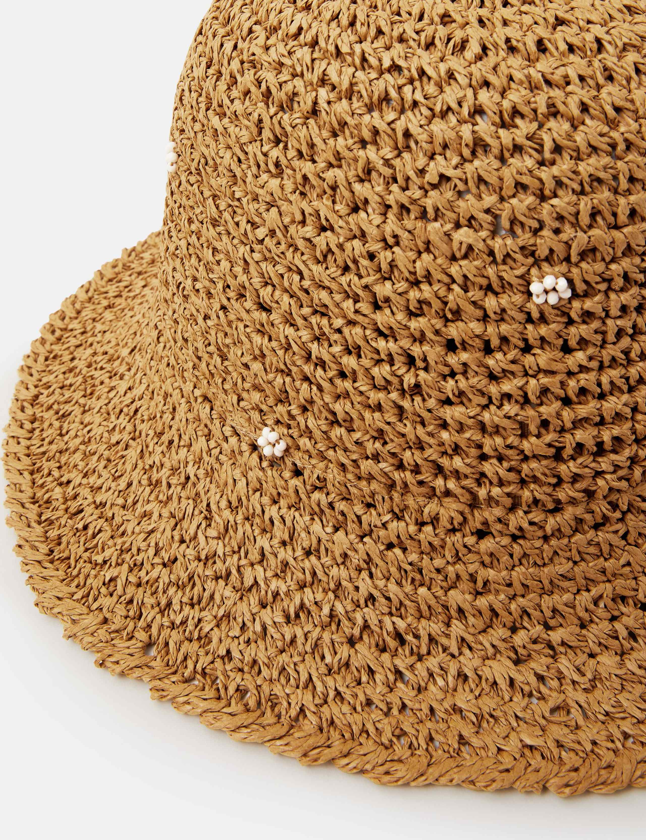 Straw Beaded Flower Bucket Hat 3 of 3