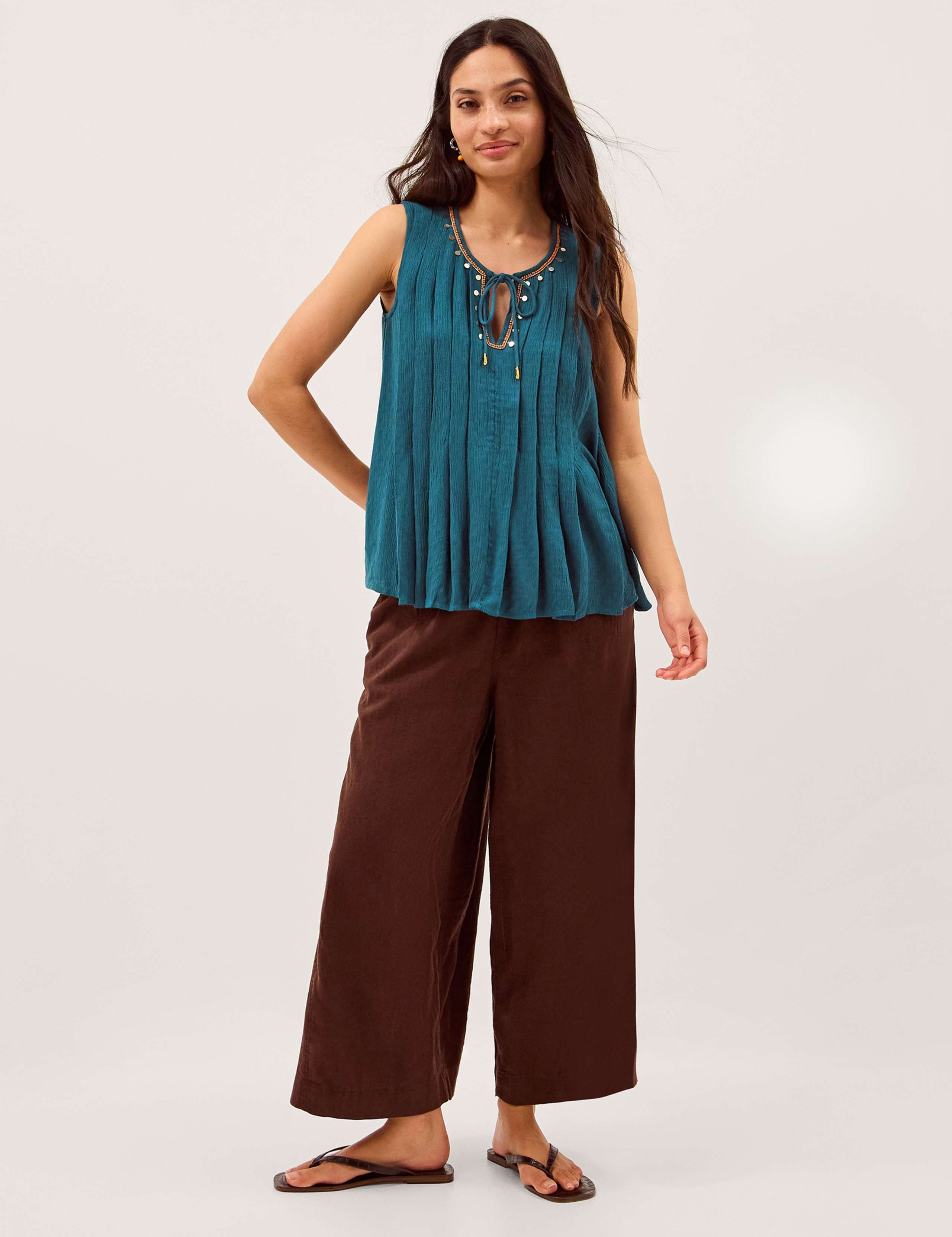 Embellished Pleated Tie Detail Tank Top 3 of 6
