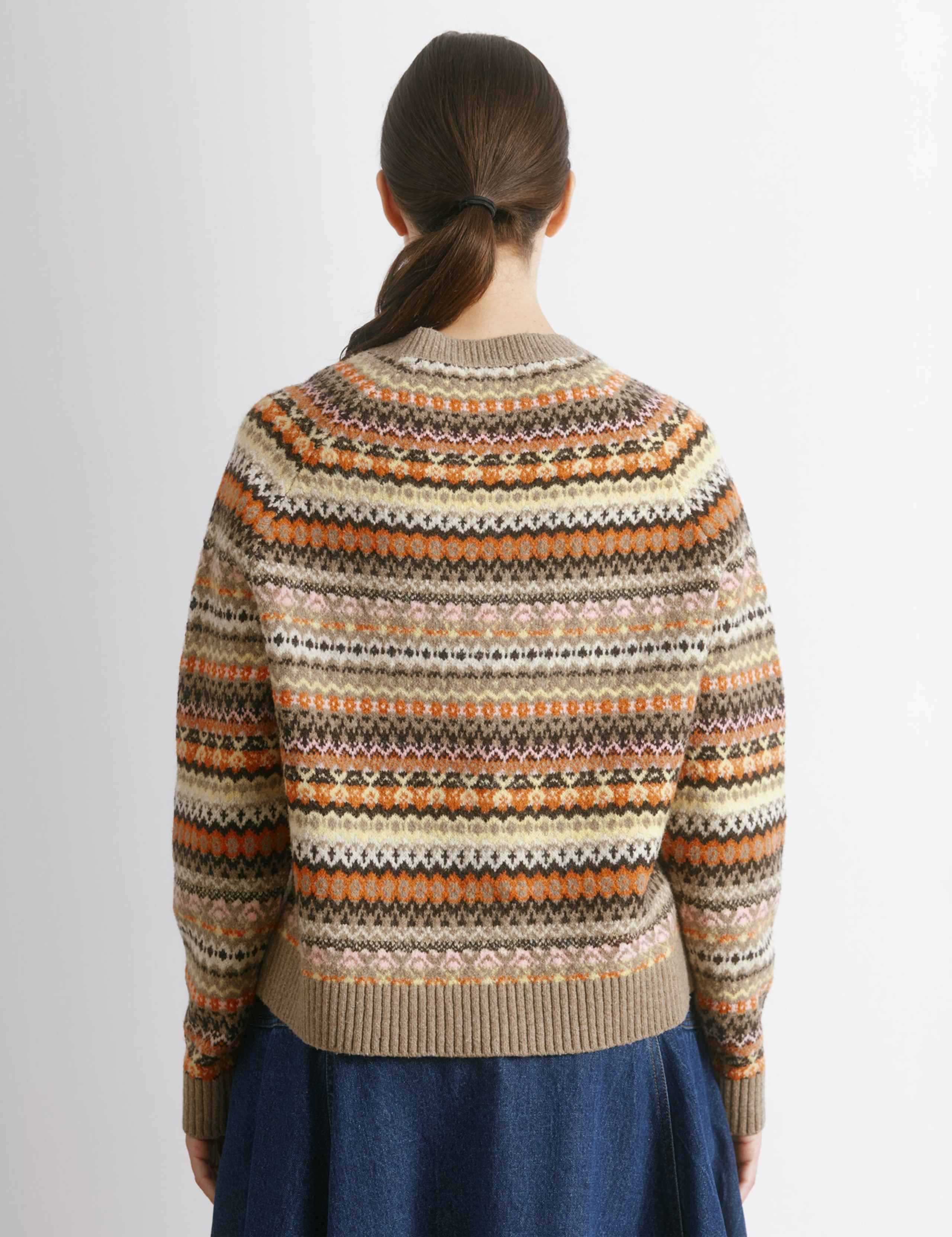 Fair Isle Crew Neck Cardigan with Wool 2 of 3