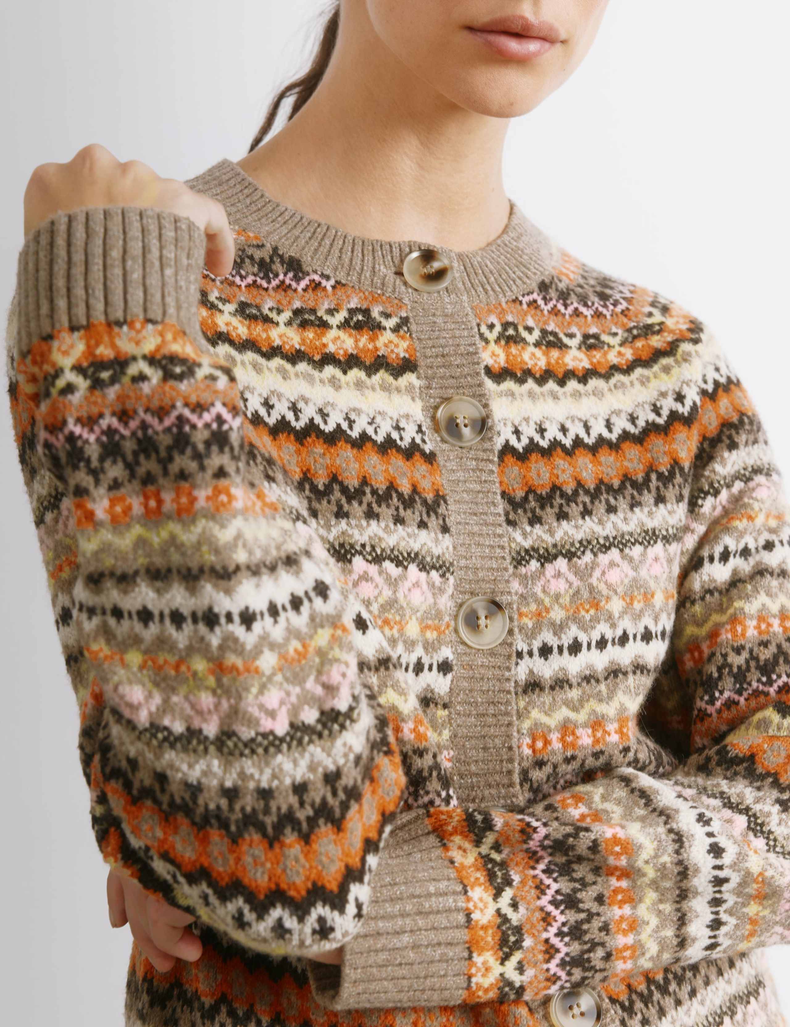 Fair Isle Crew Neck Cardigan with Wool 3 of 3