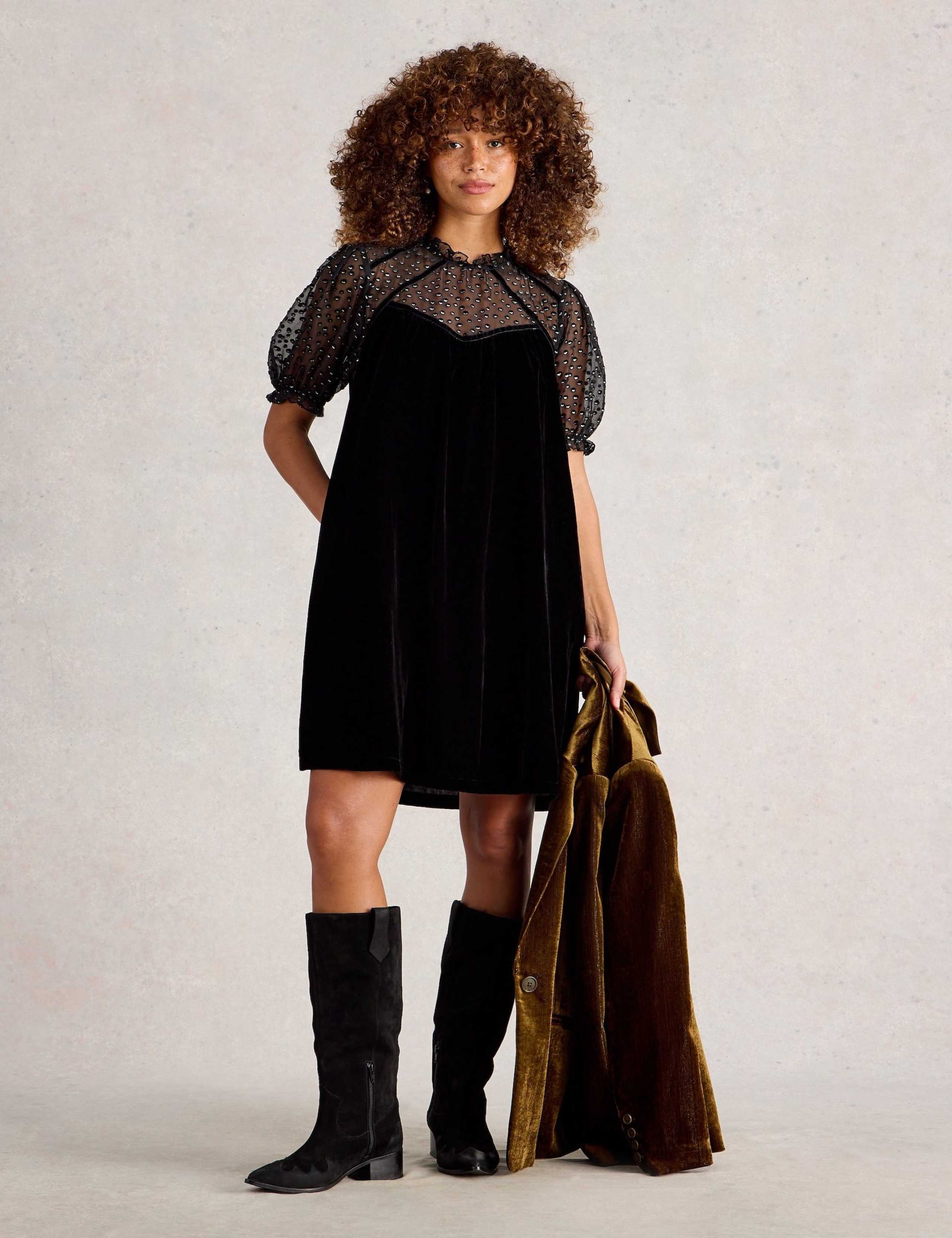 Velvet Embellished Knee Length Tea Dress 3 of 6