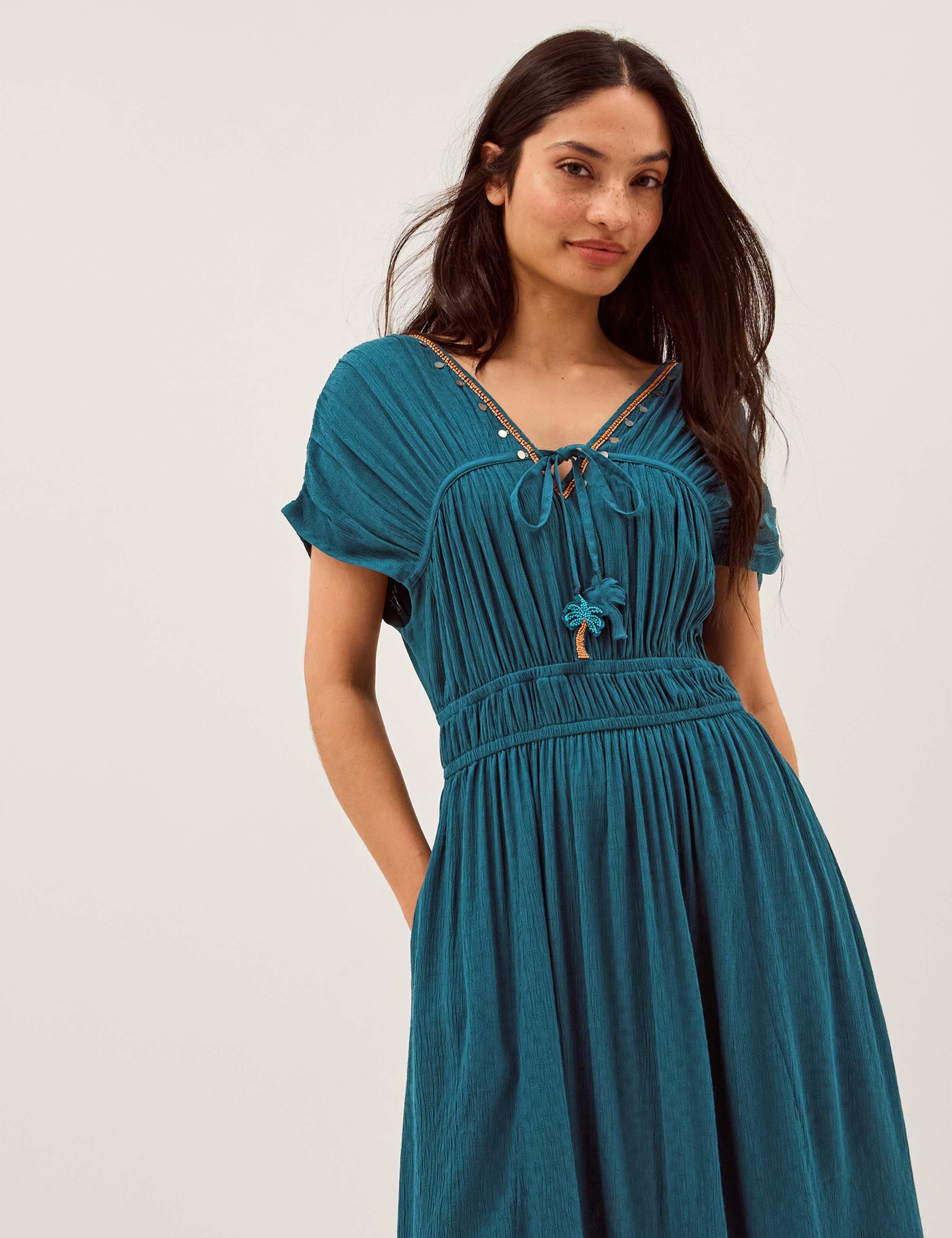 Embellished V-Neck Midi Smock Dress 4 of 5