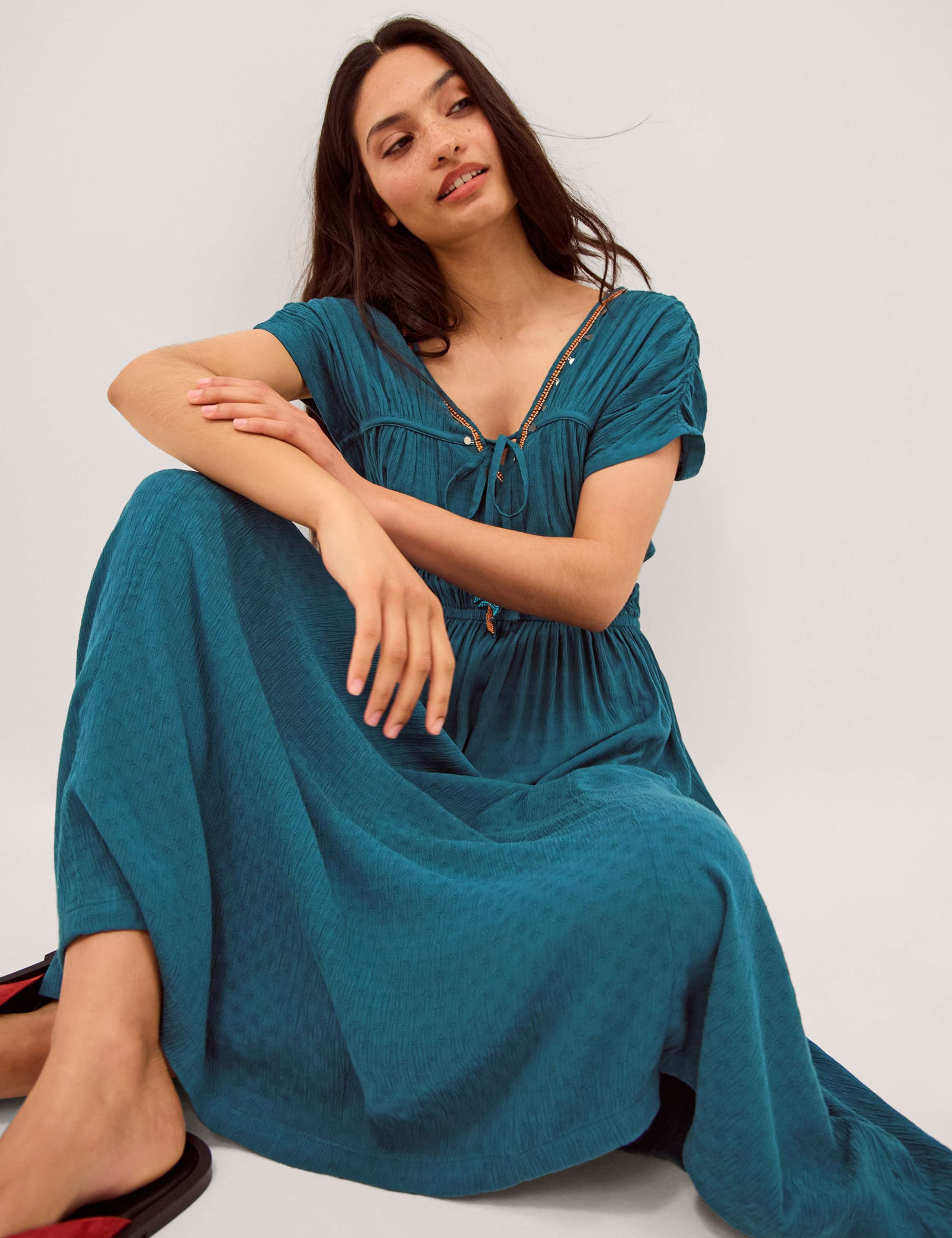 Embellished V-Neck Midi Smock Dress 5 of 5