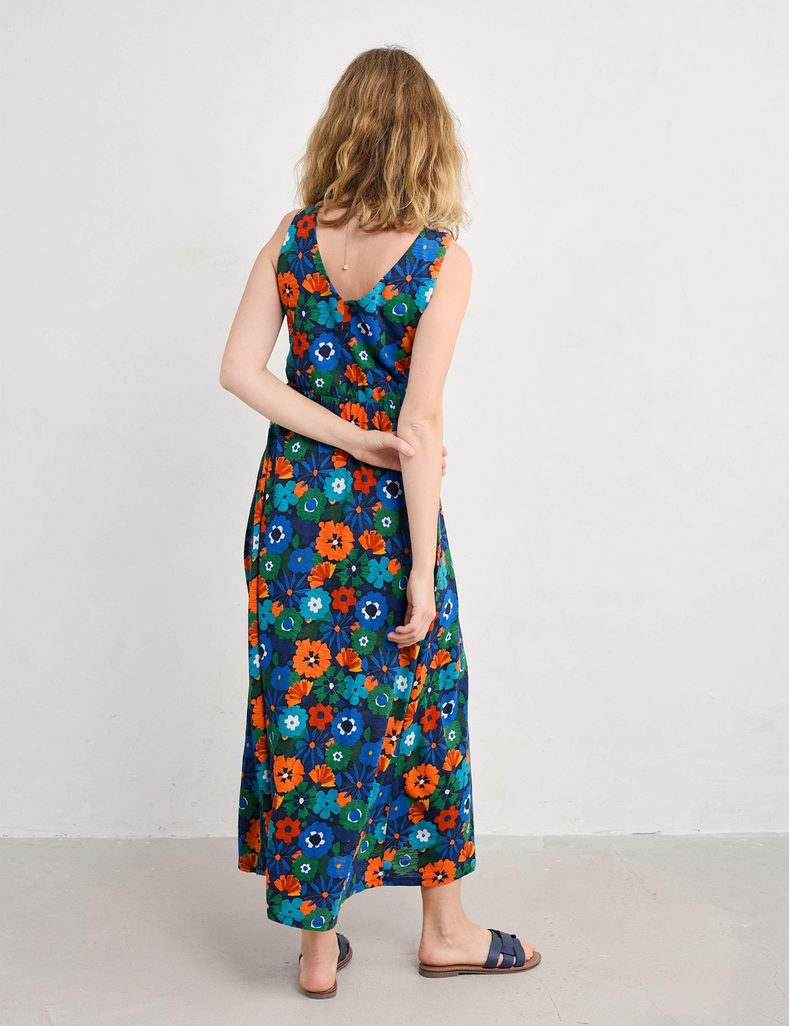 Pure Cotton Floral V-Neck Midaxi Waisted Dress 3 of 6