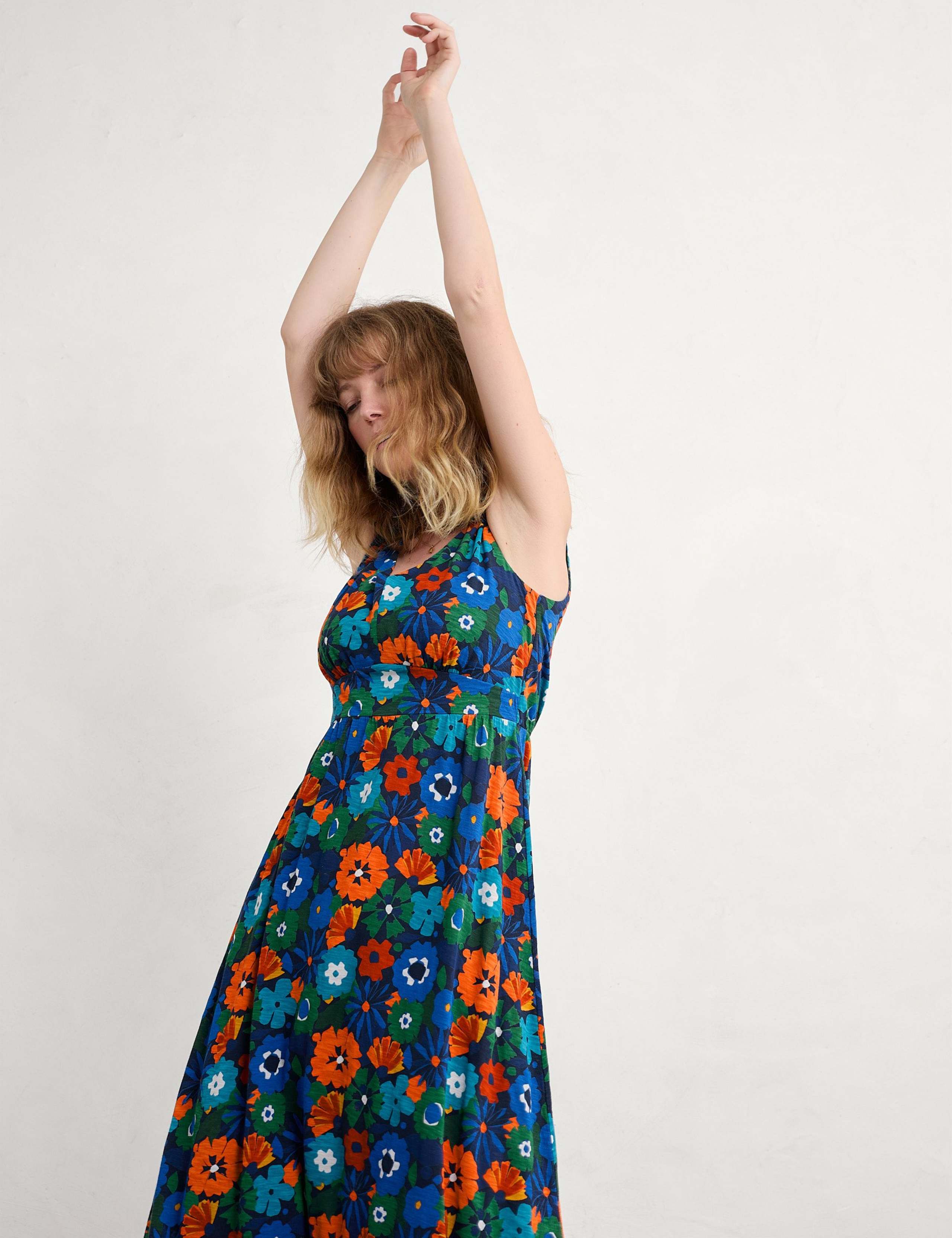 Pure Cotton Floral V-Neck Midaxi Waisted Dress 4 of 6