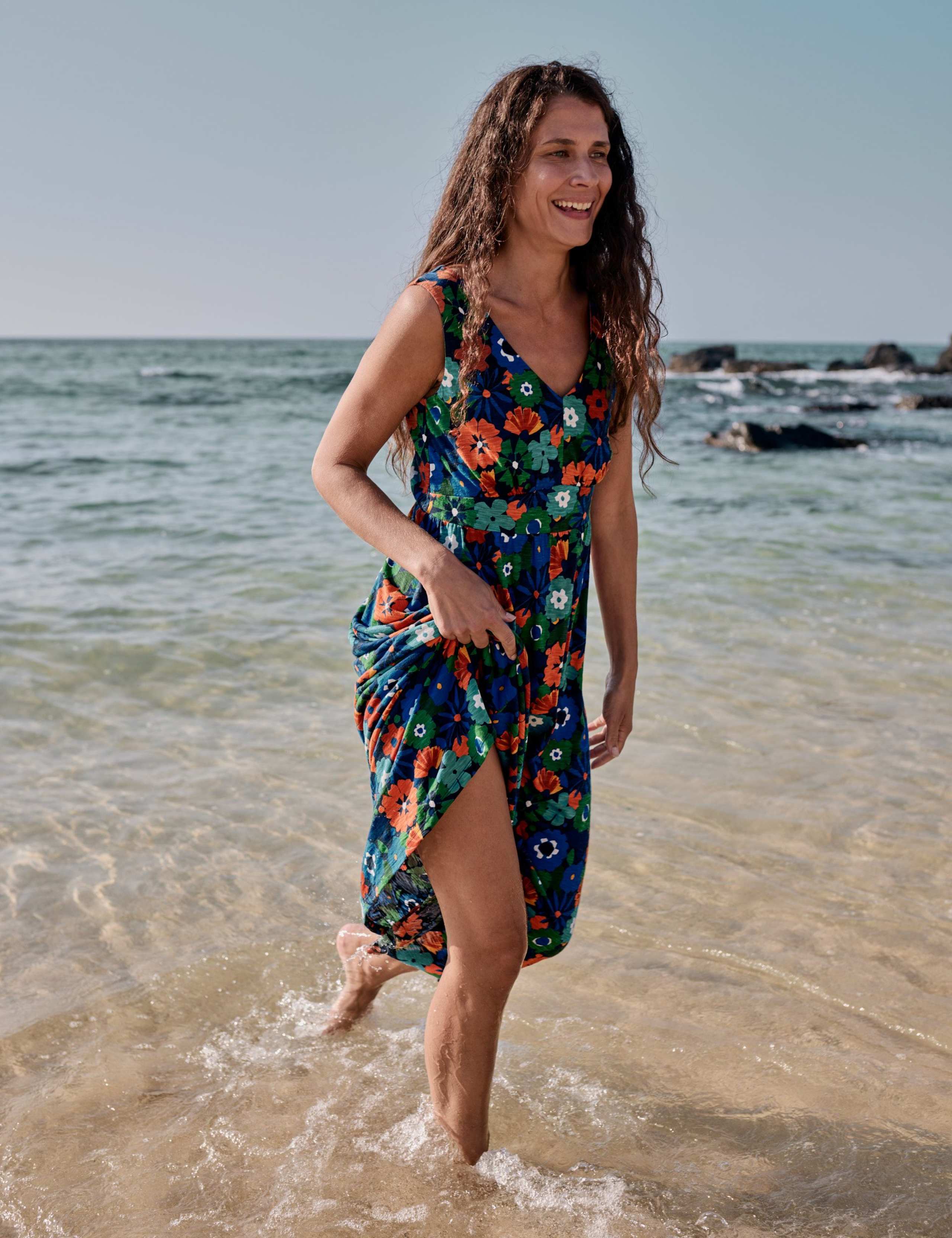 Pure Cotton Floral V-Neck Midaxi Waisted Dress 6 of 6
