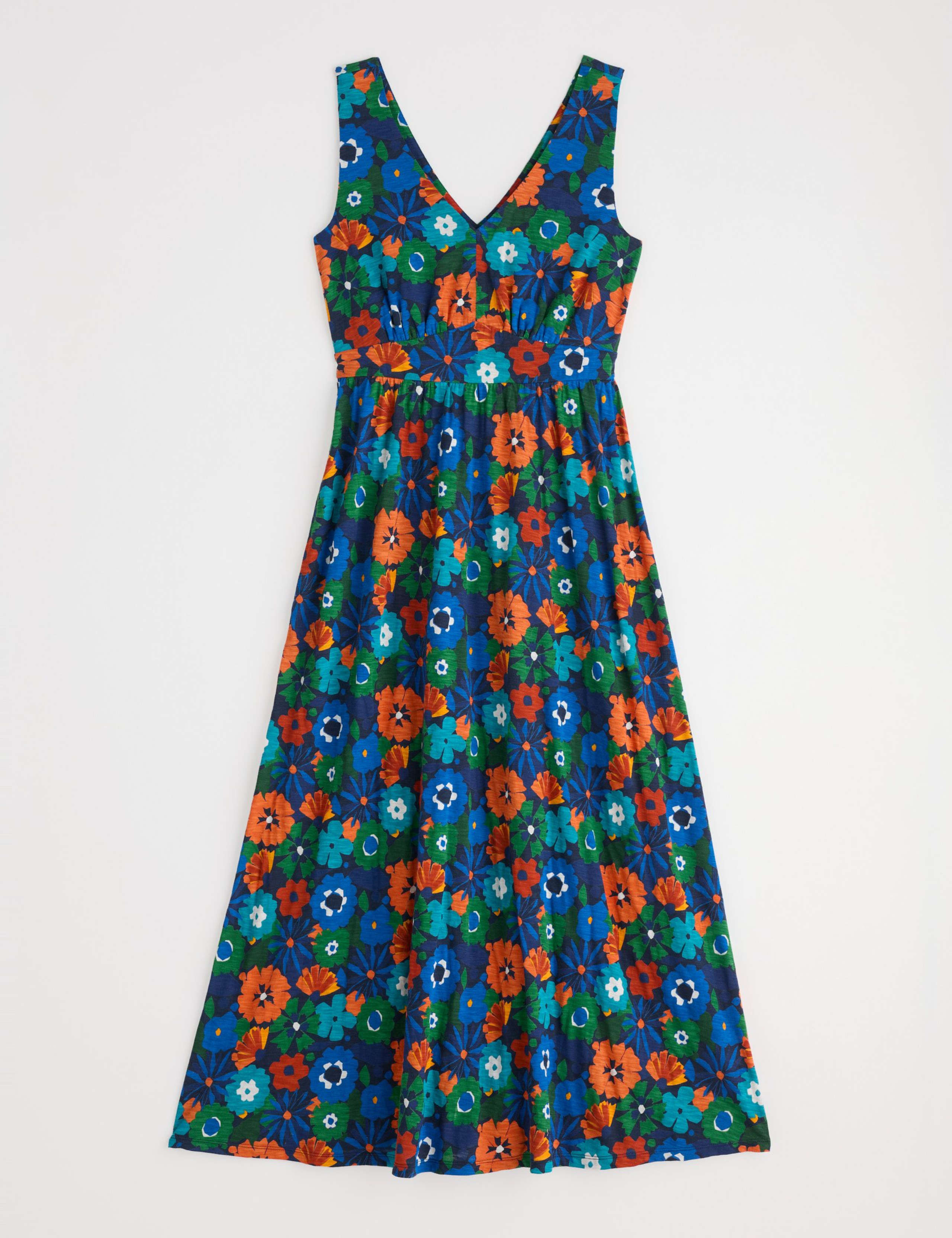 Pure Cotton Floral V-Neck Midaxi Waisted Dress 2 of 6